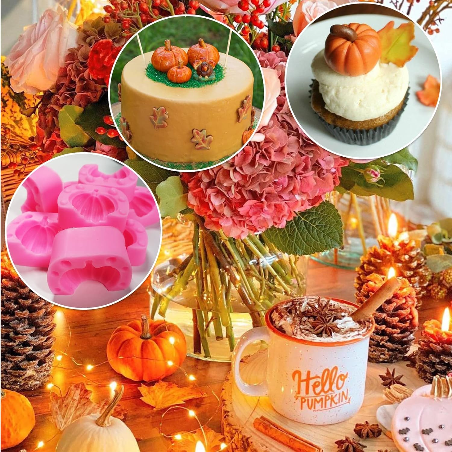4 Pairs Halloween 3D Pumpkin Silicone Molds, Mini Pumpkin Chocolate Candy Fondant Mold For Thanksgiving Fall Baking, Autumn Fond