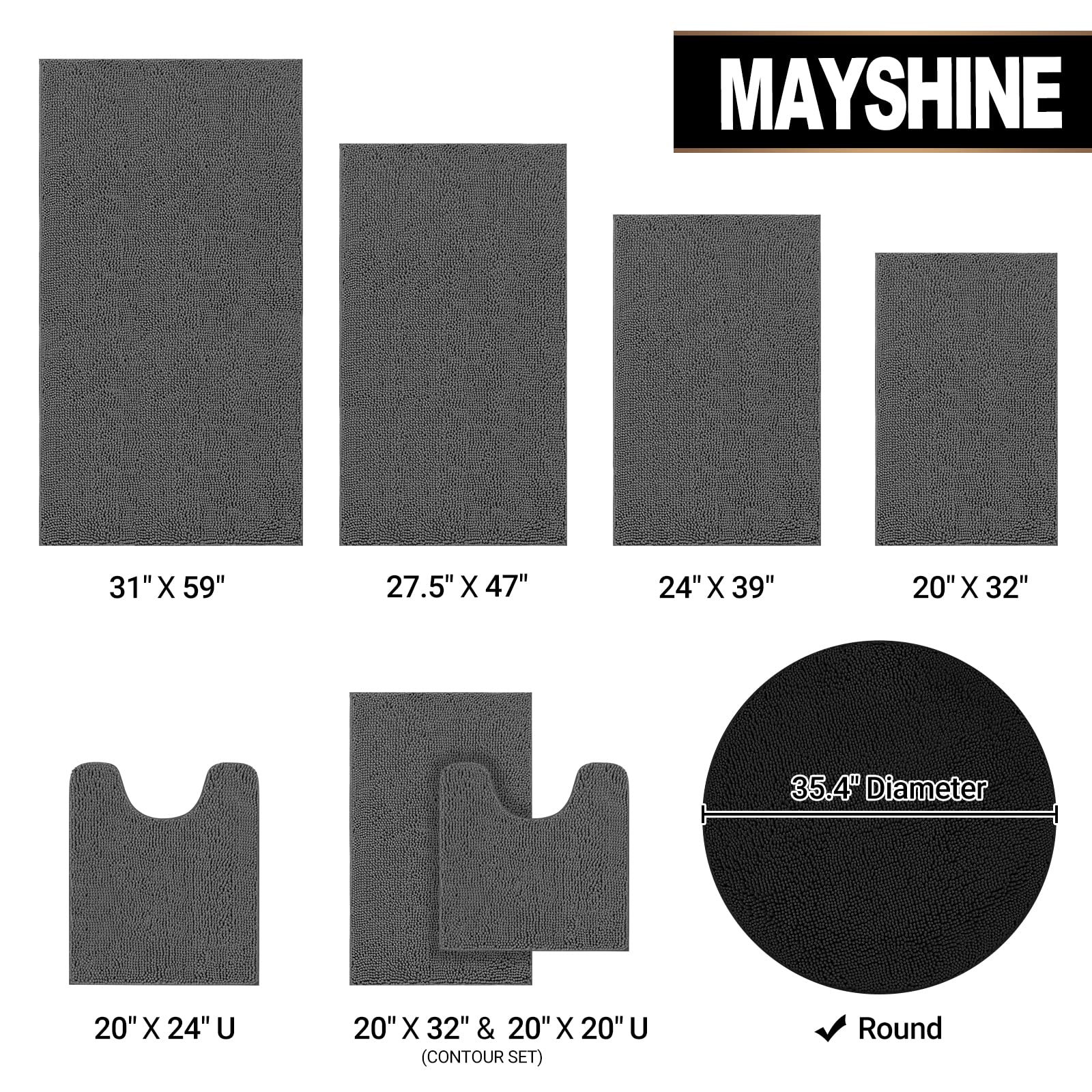 Mayshine Round Bathroom Rug 36X36, Soft Plush Chenille Bath Mat, Pvc Non Slip Backing, Absorbent Washable Quick Dry Bathroom Rug
