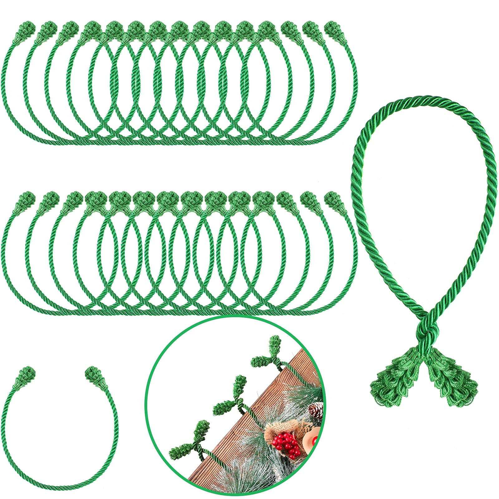 Shappy 24 Pieces Christmas Garland Ties for Banister Christmas Decorative Reusable Flexible Twist Ties for Garland Staircase Hom