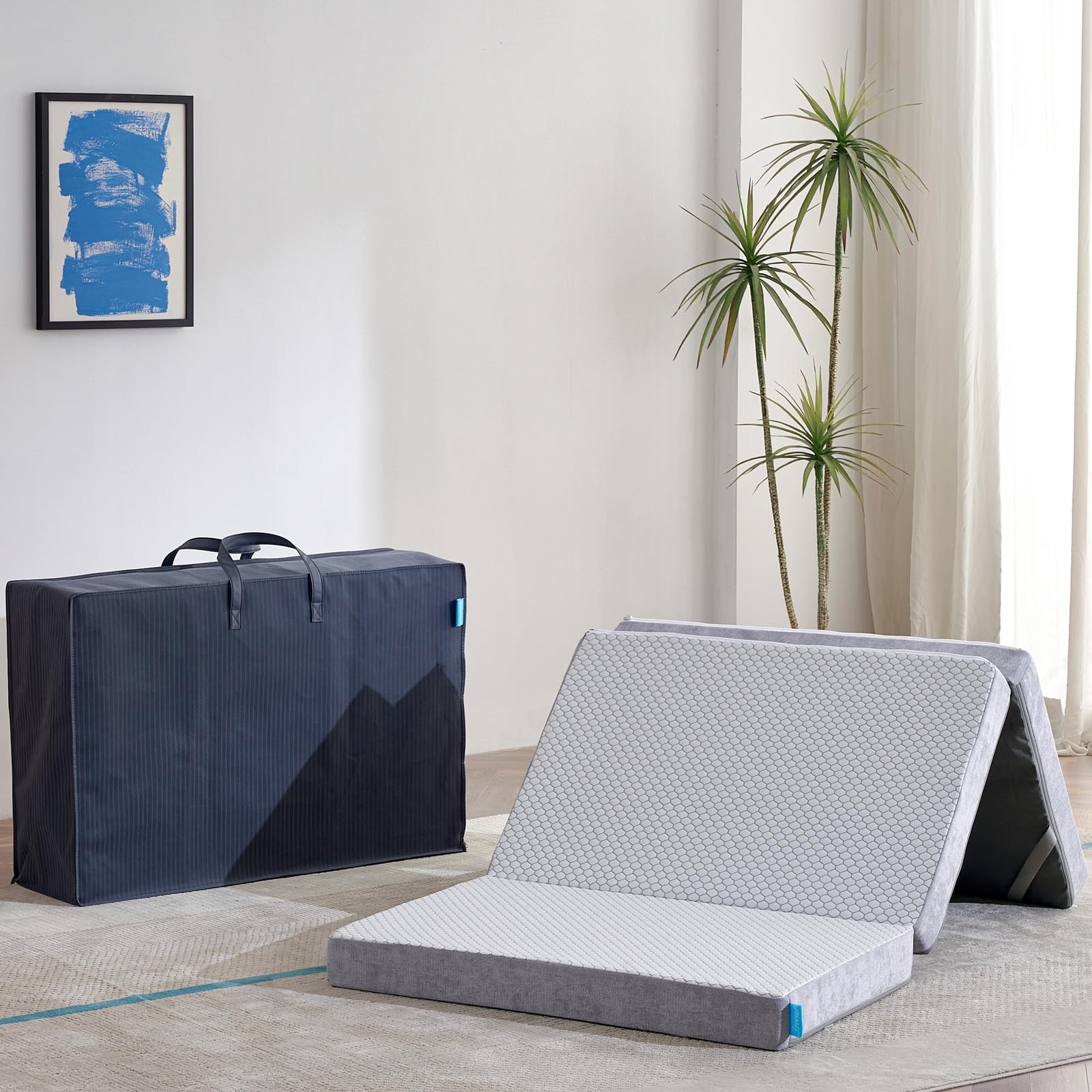 Freesof Foldable Mattress, 4 Inch Twin Memory Foam Mattress Topper 75 X 38Floor Mattresses For Sleeping With Storage Bag, Tir Fo