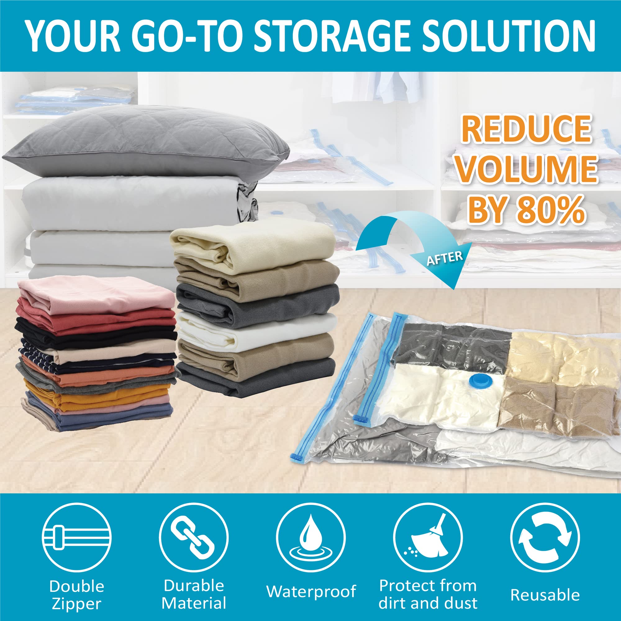 10 Pack Vacuum Storage Bags  Space Saver Bags (2 Jumbo/2 Large/3 Medium/3 Small) Compression Storage Bags for Comforters and Blankets  Vacuum Sealer Bags for Clothes Storage  Hand Pump Included