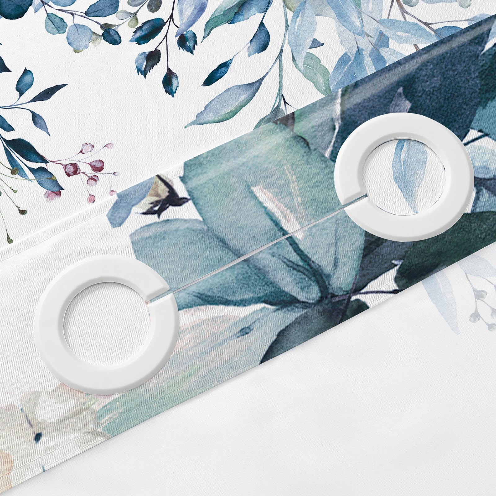 Gibelle No Hook Shower Curtain With Snap-In Fabric Liner Set For Bathroom, Hotel Style Blue Eucalyptus Leaves Shower Curtain Wit