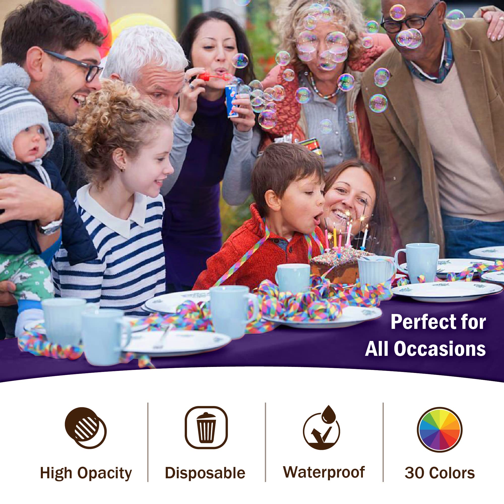 Exquisite 12-Pack Premium Plastic Tablecloth 54In. X 108In. Rectangle Table Cover - Purple