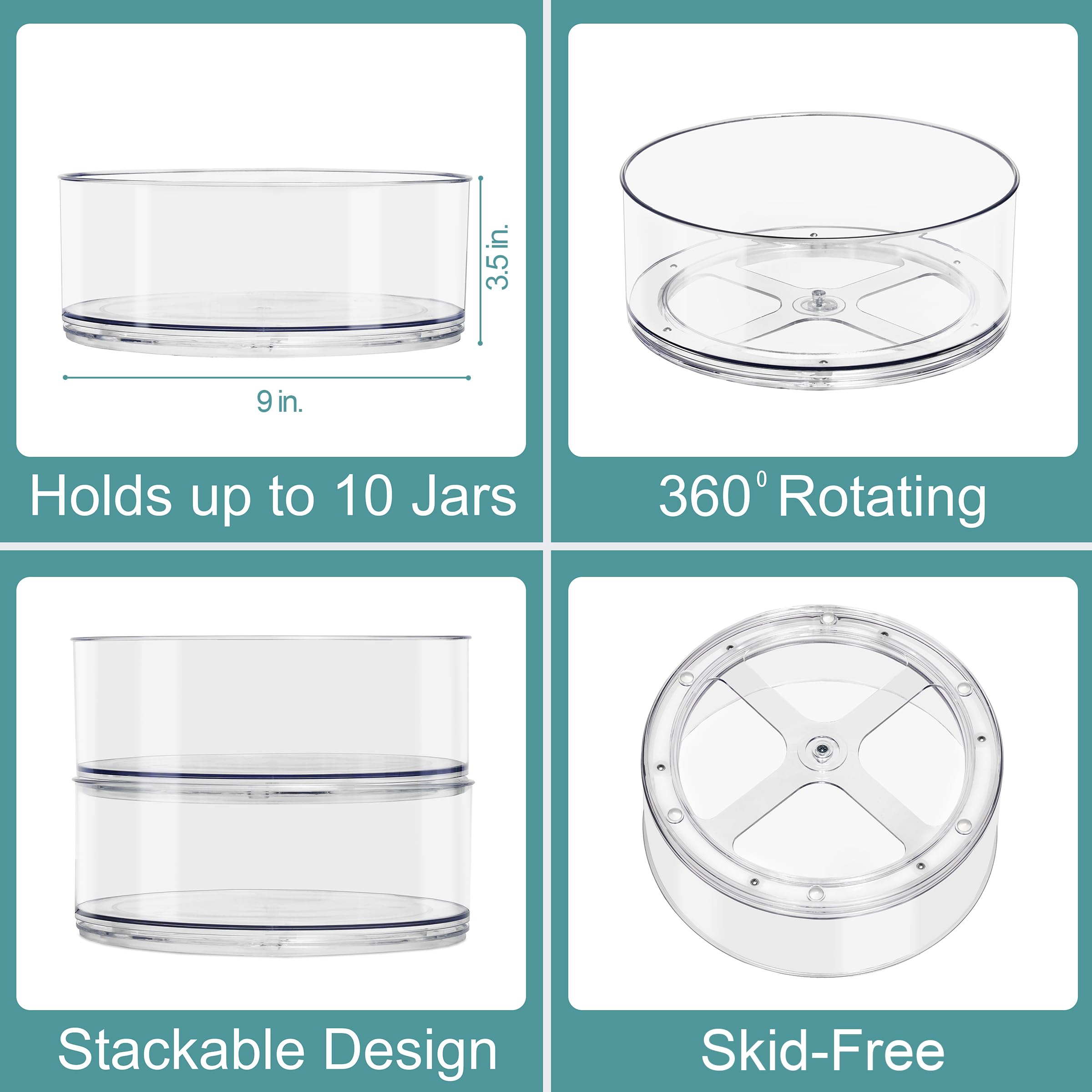 Sorbus 9 Inch Clear Lazy Susan Organizer | Lazy Susan For Refrigerator Organizing | Rotating Lazy Susan Turntable For Fridge, Pa