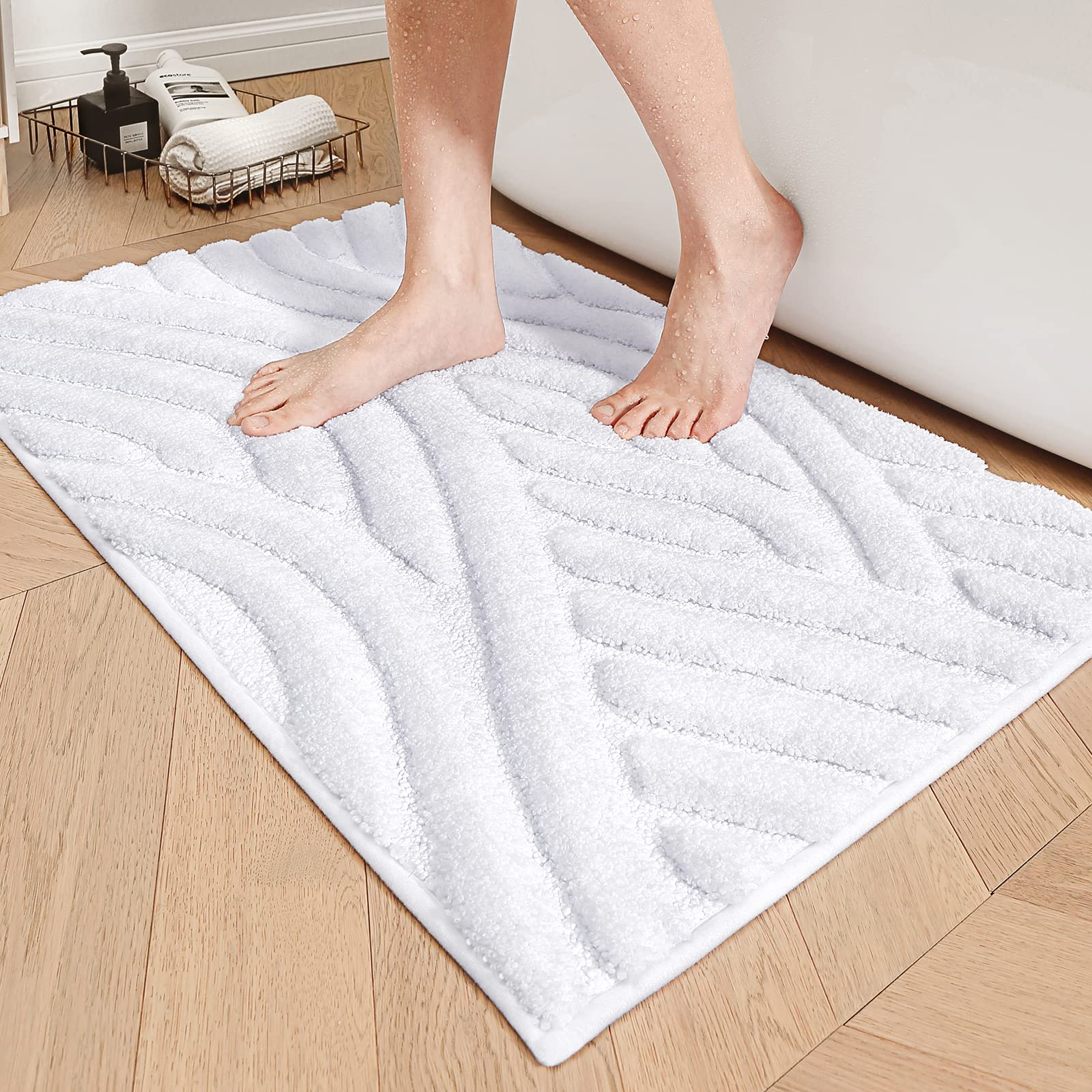 Color G White Bathroom Rugs Absorbent Bath Mat For Shower, 20 X 32 Non Slip Bath Rugs For Bathroom, Soft Washable Bathmats Small