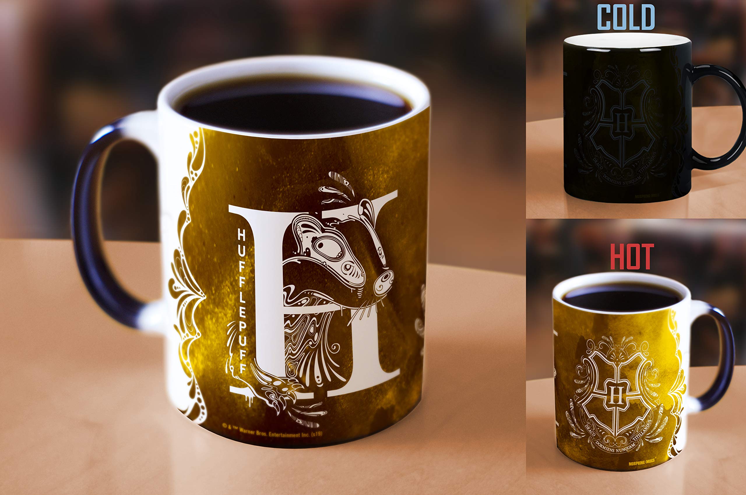 Morphing Mugs Harry Potter - Hufflepuff - Aguamenti - One 11 oz Color Changing Heat Sensitive Ceramic Mug - Image Revealed When