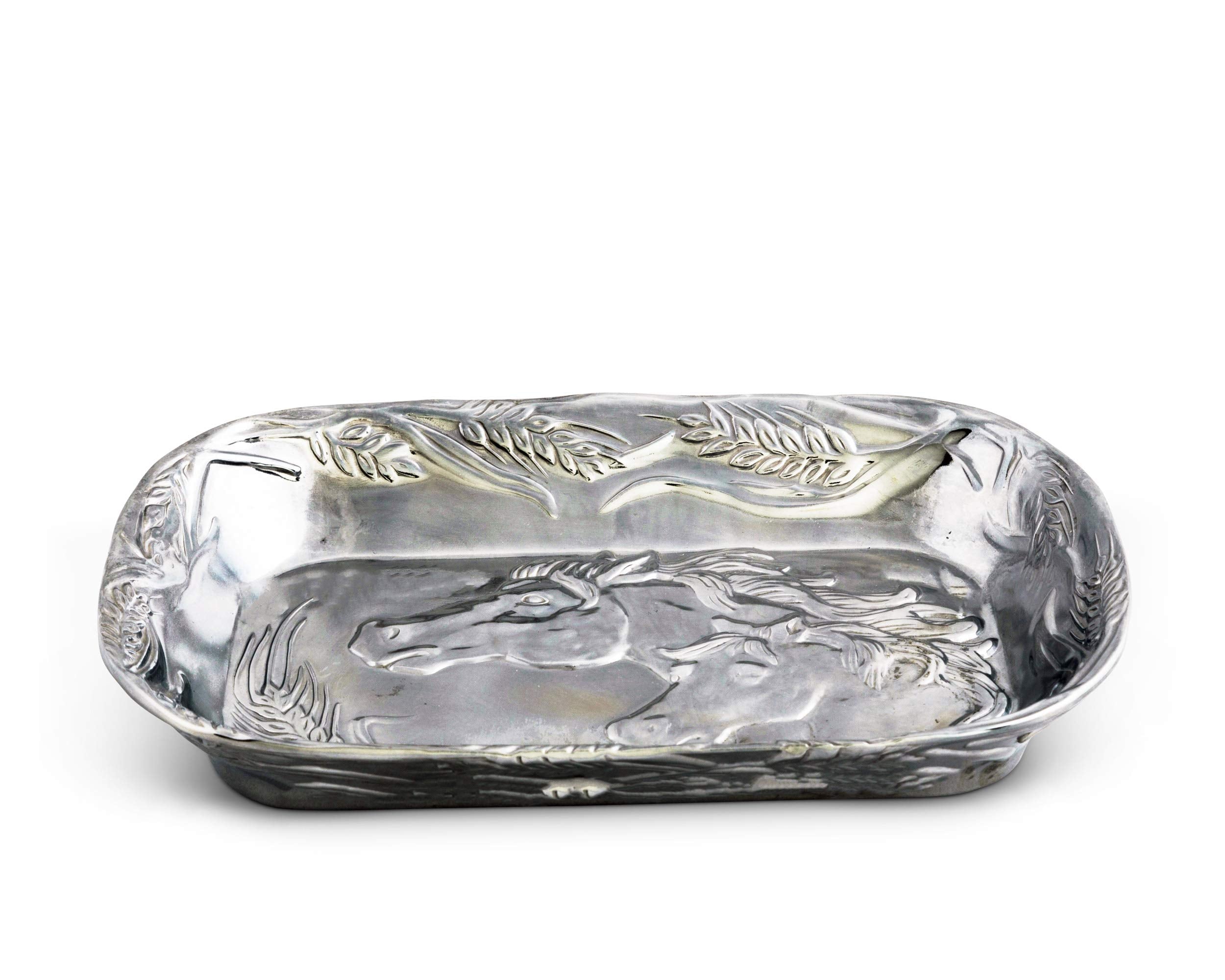 Arthur Court Aluminum Metal Horse Equestrian Food Service Tray, Desktop Storage Organizer, Catchall, Valet, Nightstand Or Dresse