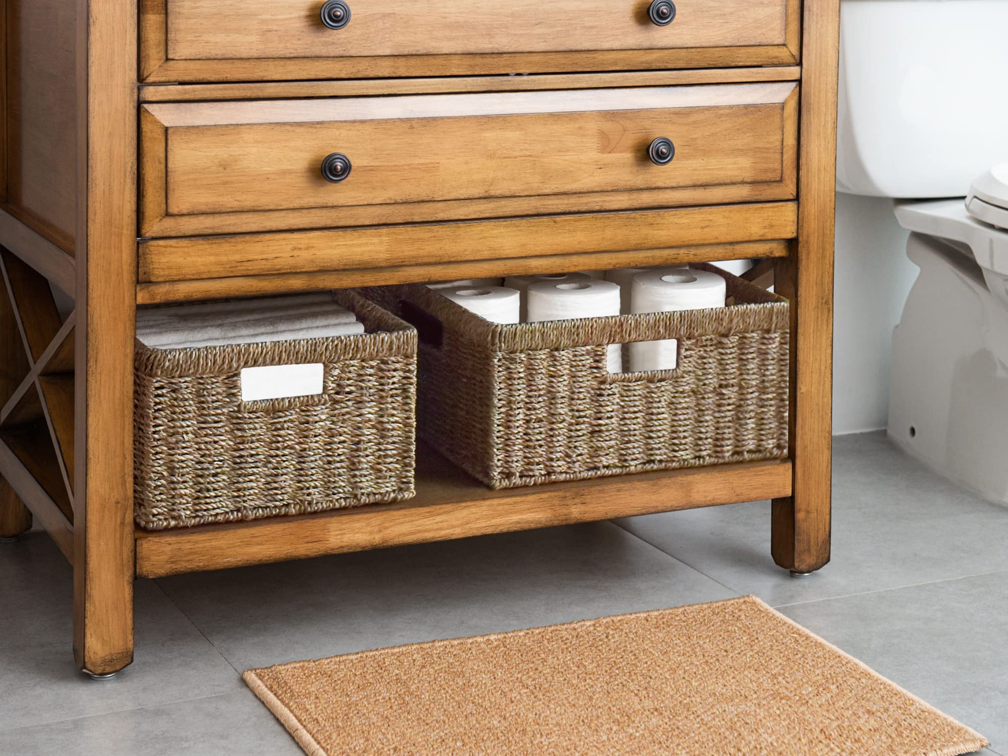 Storageworks Wicker Storage Baskets, Handwoven Seagrass Baskets For Organizing, Decorative Wicker Baskets With Built-In Handles,