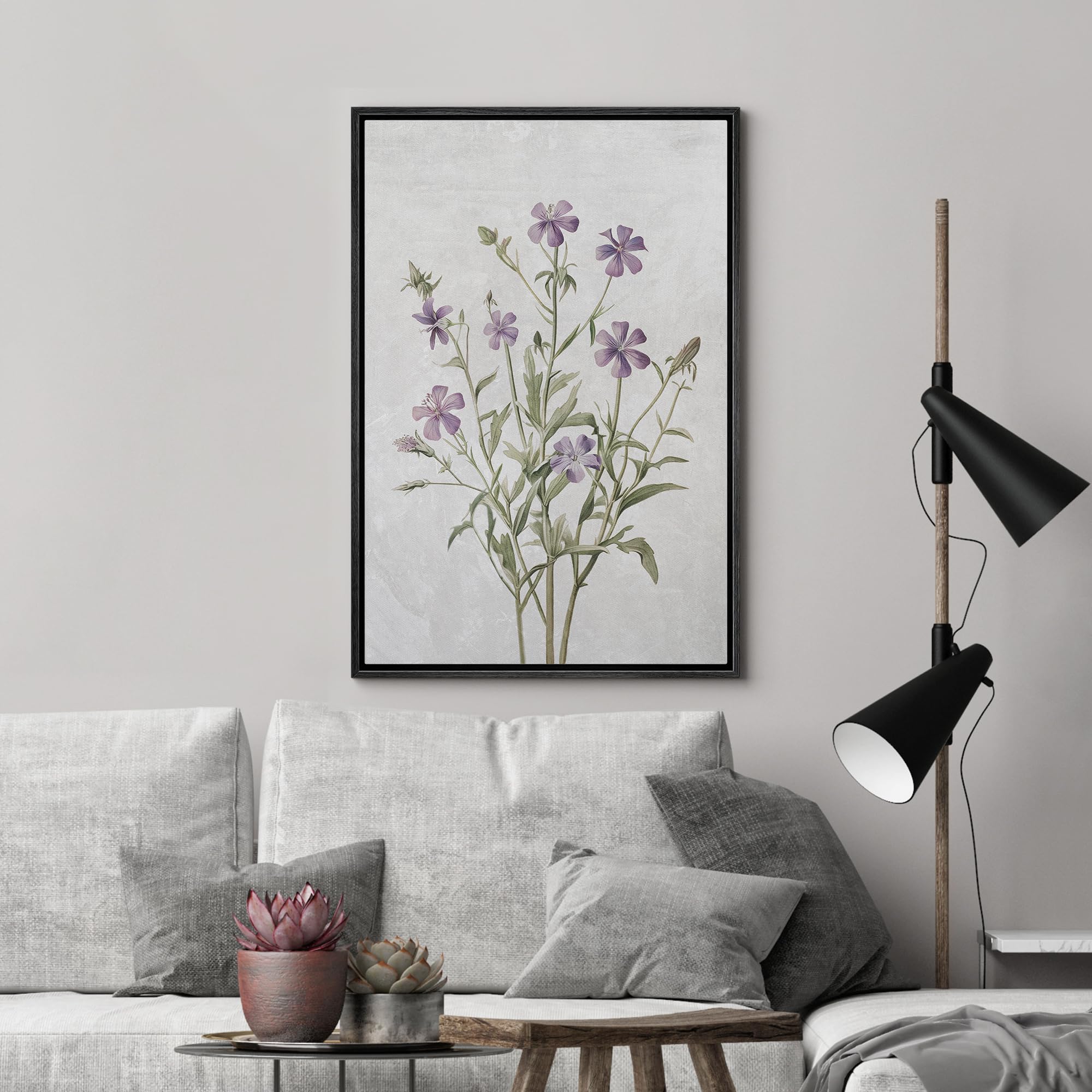 Wall26 Framed Canvas Print Wall Art Purple Watercolor Wildflower Still Life Nature Wilderness Illustrations Modern Art Botanical