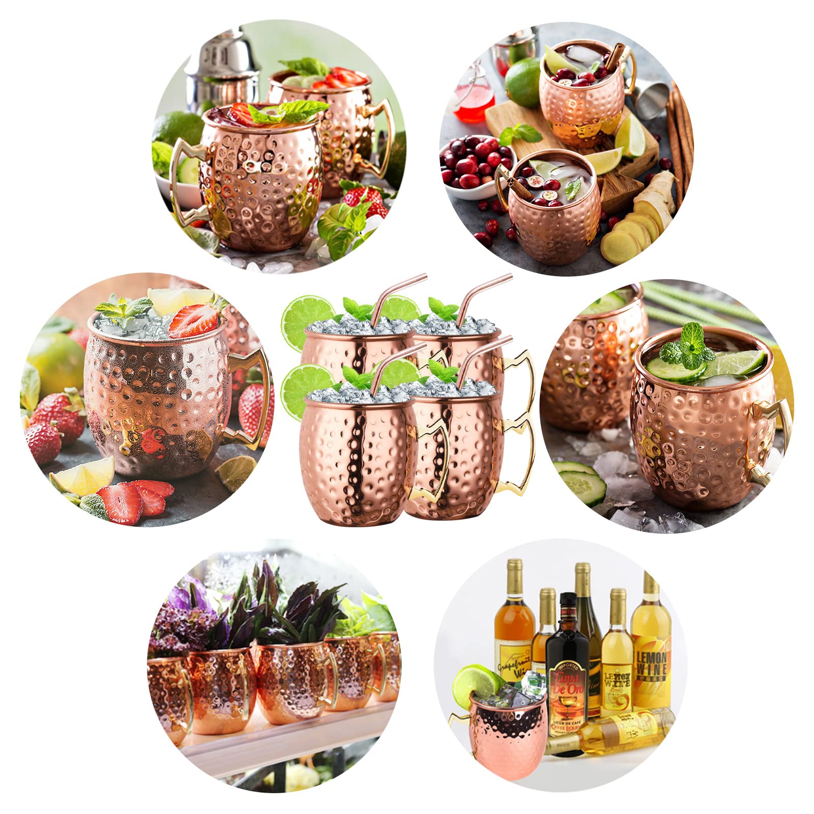 Livehitop Moscow Mule Copper Mugs Set Of 4, Copper Cups With Straws, Jigger, Coasters, Straw Brush For Party, Bar, Stainless Ste