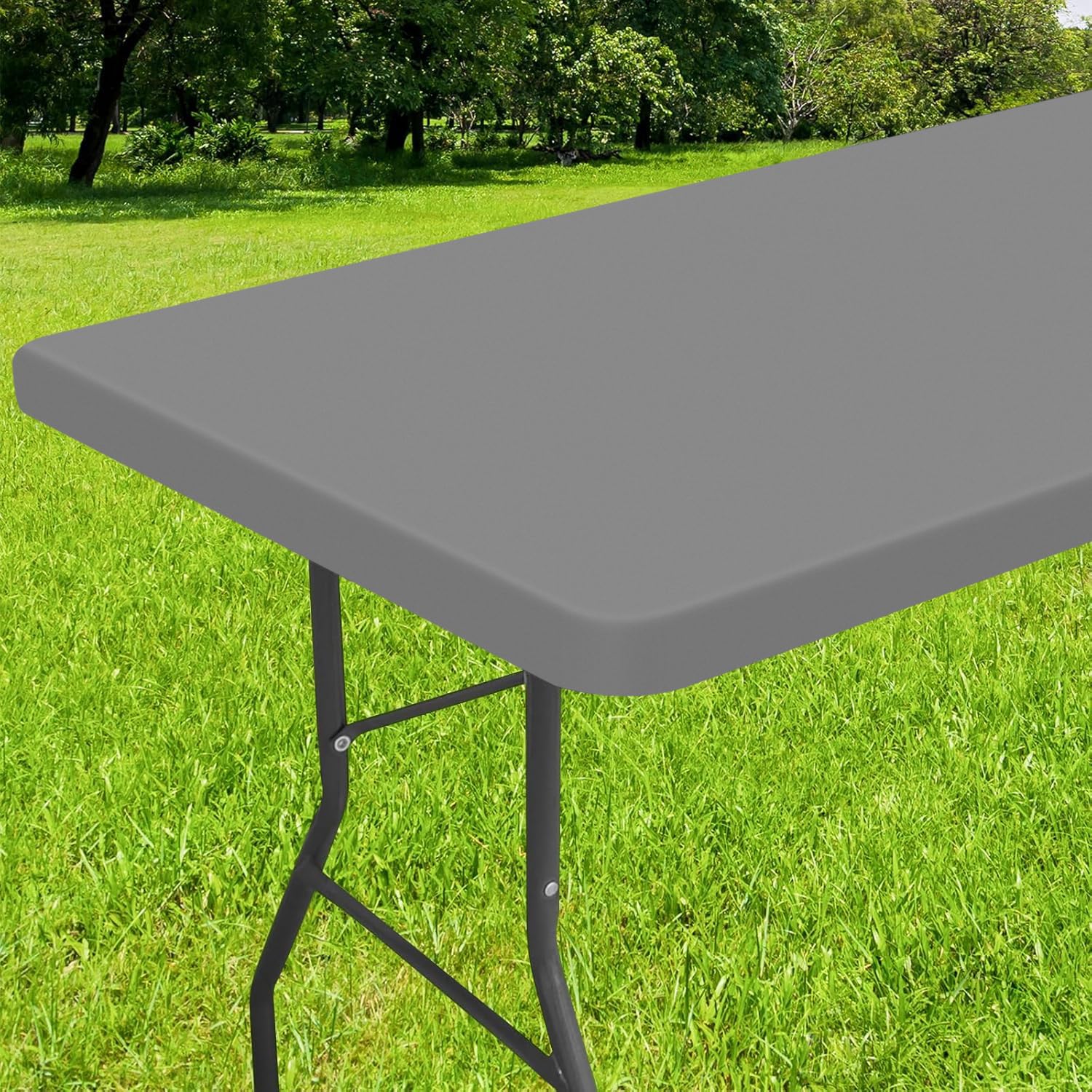 Smiry Rectangle Tablecloth, Elastic Fitted Flannel Backed Vinyl Tablecloths for 5ft Folding Tables, Waterproof Wipeable Table Co