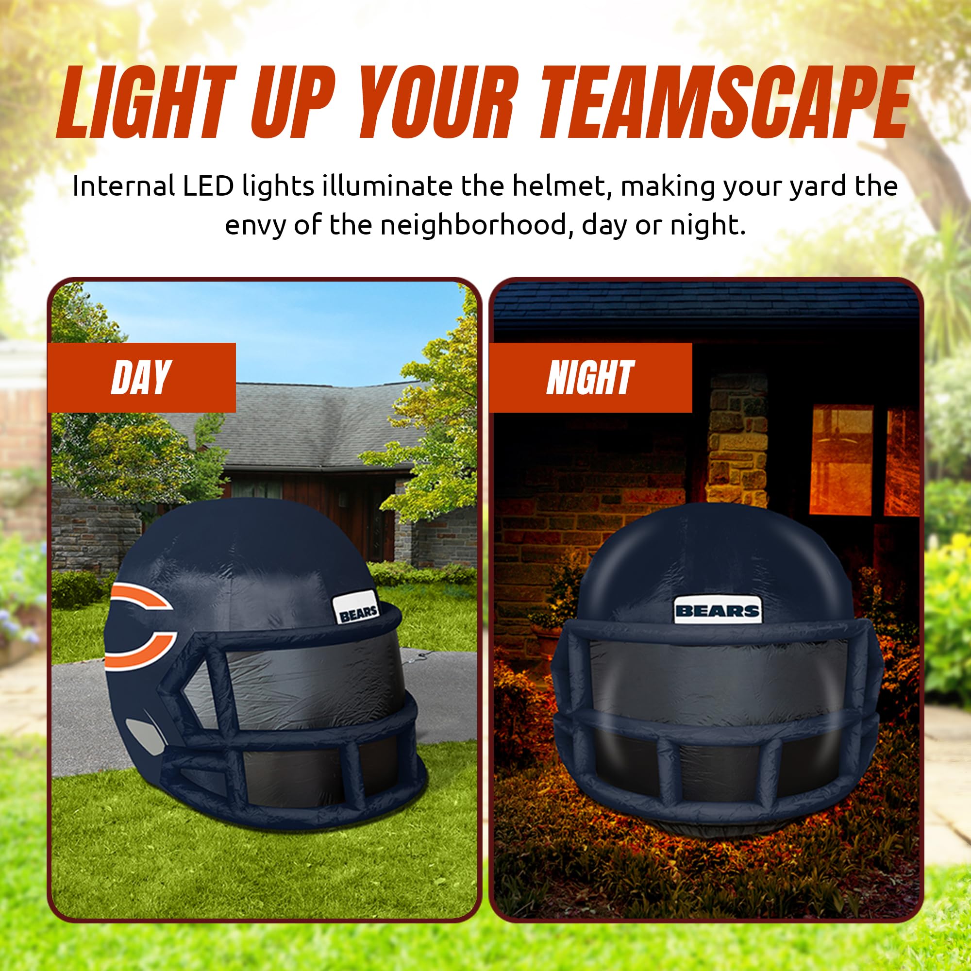 Sporticulture NFL Chicago Bears 4ft Inflatable Helmet with LED Lights & Built-in Blower - Merchandise Decor Ideal For Lawn, Fron