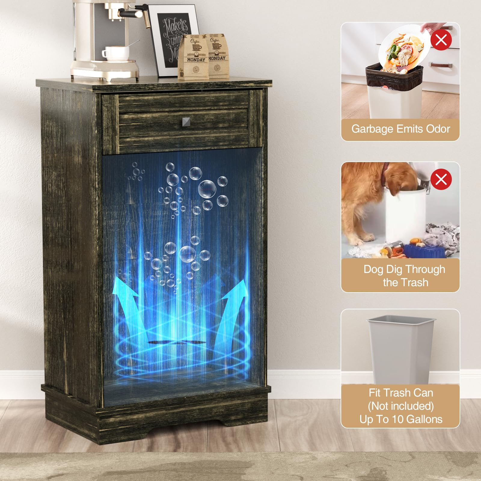 13 Gallon Tilt Out Trash Can Cabinet With Natural Rattan, Hidden Trash Can Cabinet With Deodorizing Function, Laundry Cabinet Fo