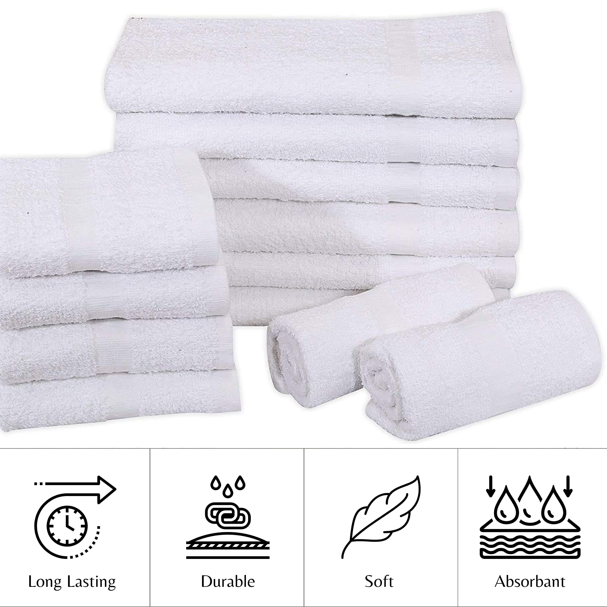 White 16x27 Inch Cotton Blend Economy Hand Towels Salon/Gym/Hotel Super use Absorbent Best for Kitchen Janitorial Home use Towels (60 Pack)
