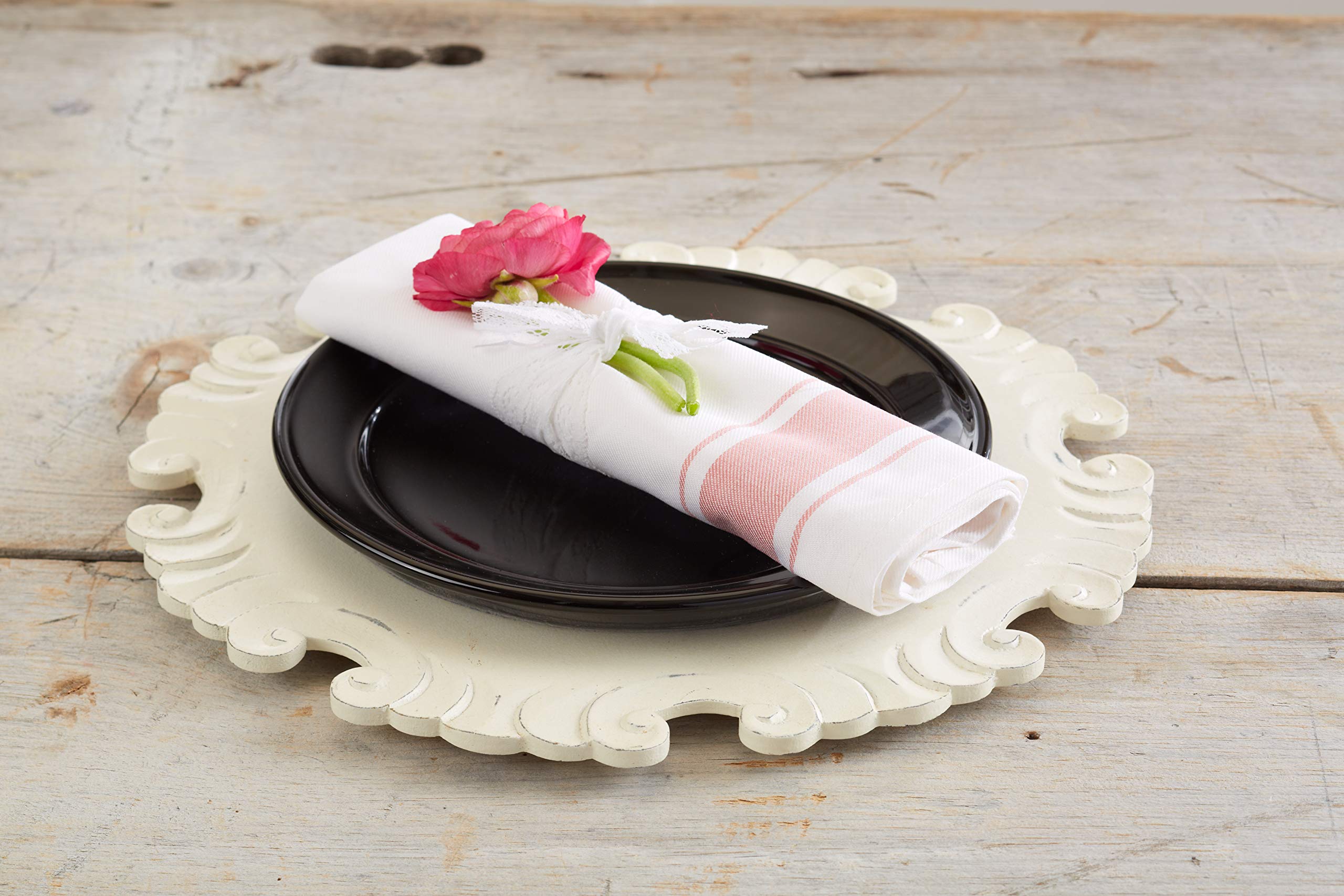 Kozy Kitchen Bistro Stripe Napkins, 100% Cotton 20-Inch By 20-Inch Napkin, Pink Stripe Cloth Napkin (Pink, 6)