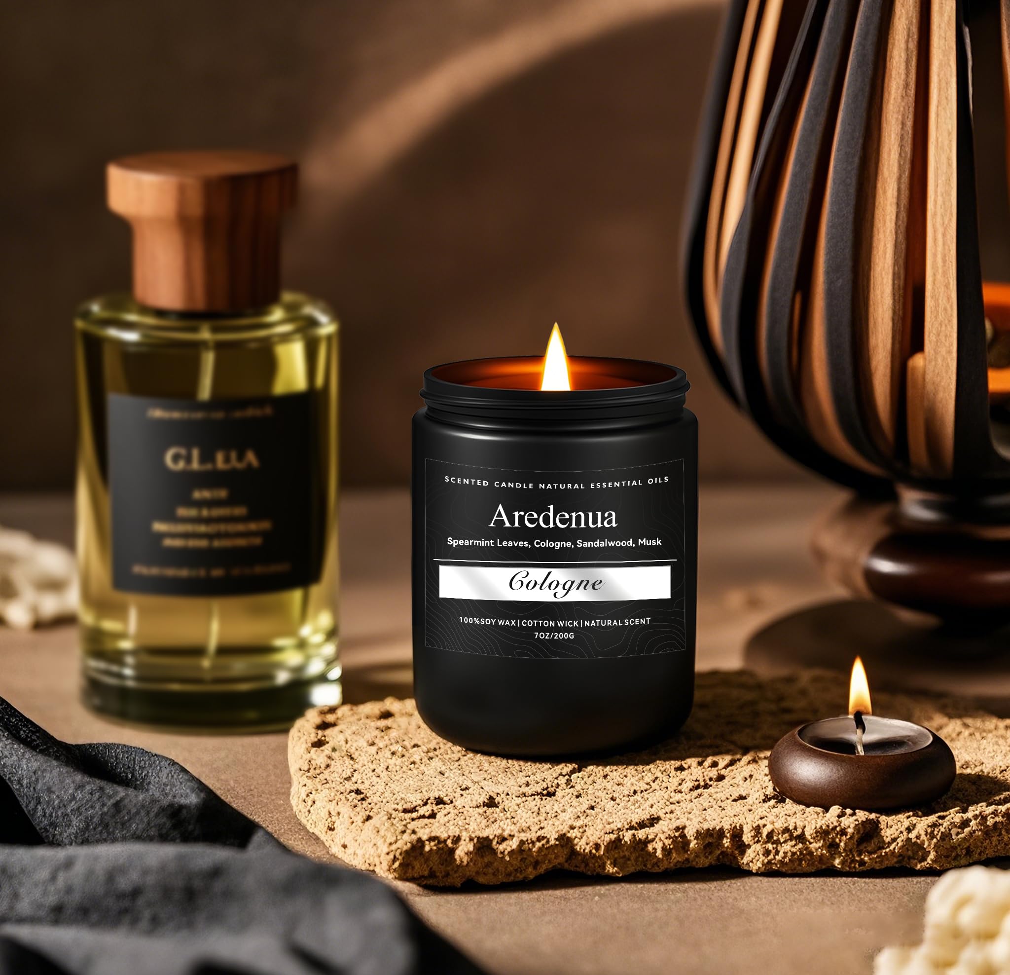 Cologne Candle | Masculine Candles - Manly Scented Candles for Men, Aromatherapy Gifts for Him - 7oz Soy Candles, 50 Hours Burn