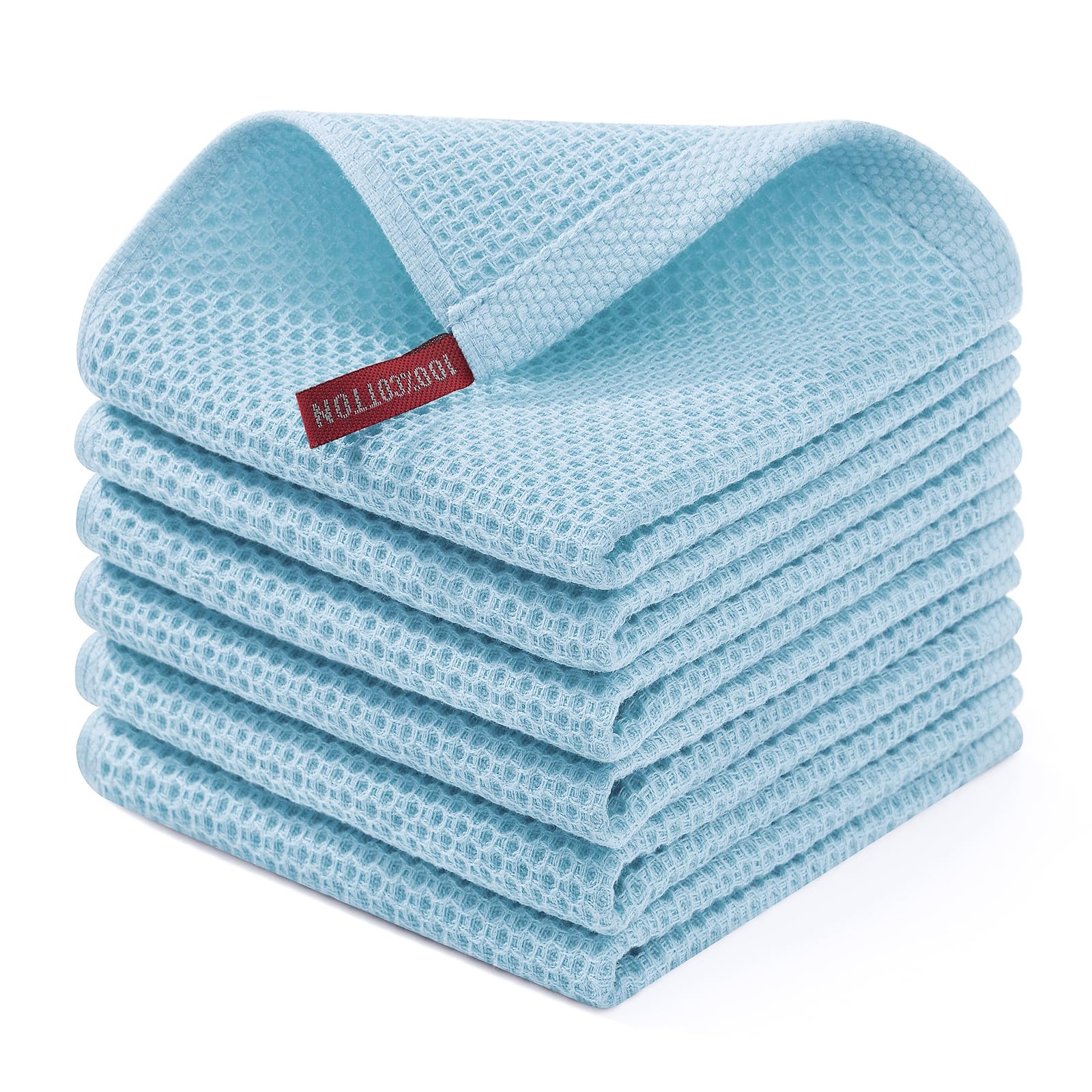 Homaxy 100% Cotton Waffle Weave Kitchen Dish Cloths, Ultra Soft Absorbent Quick Drying Dish Towels, 12 x 12 Inches, 6-Pack, Sky 
