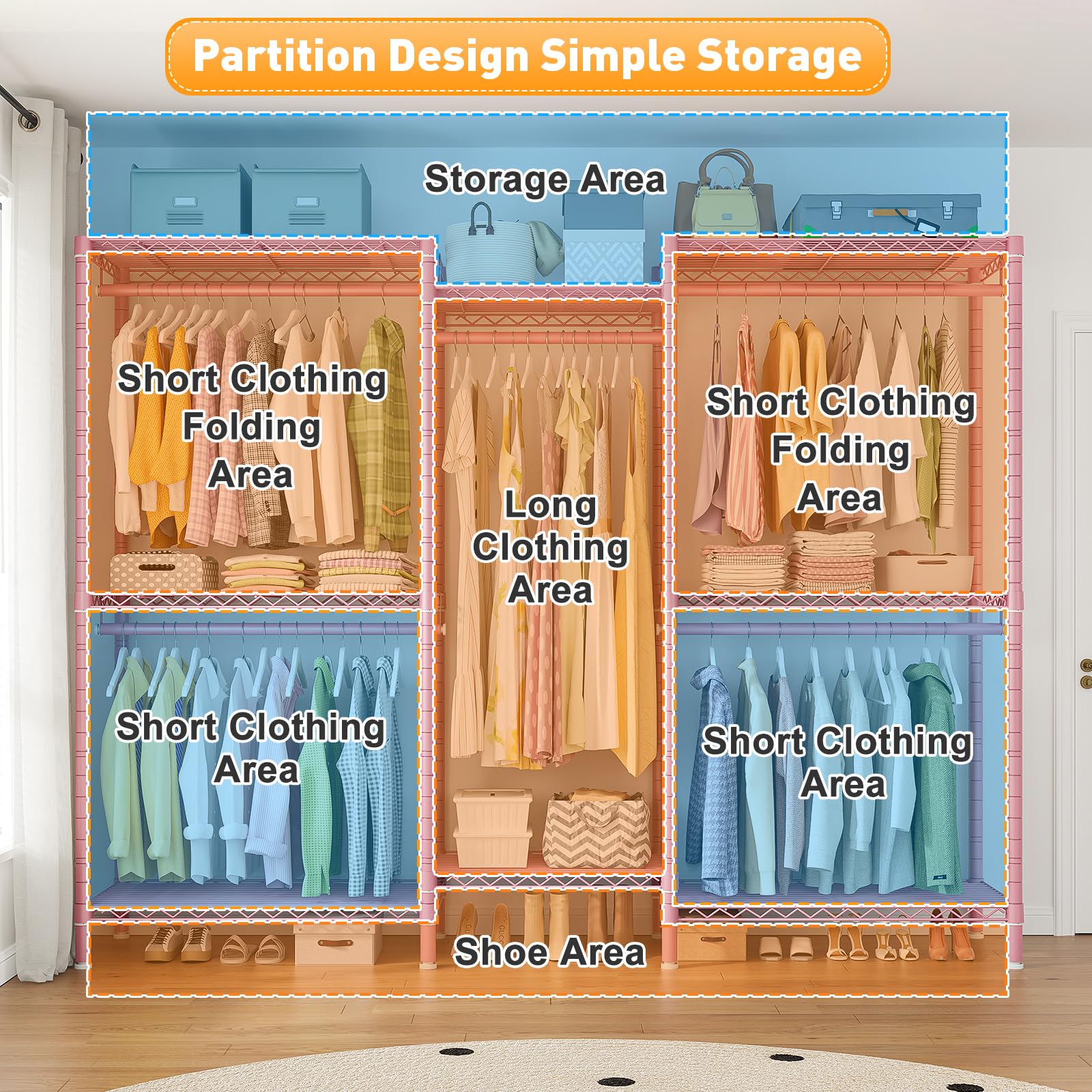 Raybee Pink Clothes Rack, Heavy Duty Clothing Racks For Hanging Clothes Load 835Lbs, Metal Freestanding Closet, Clothing Rack He