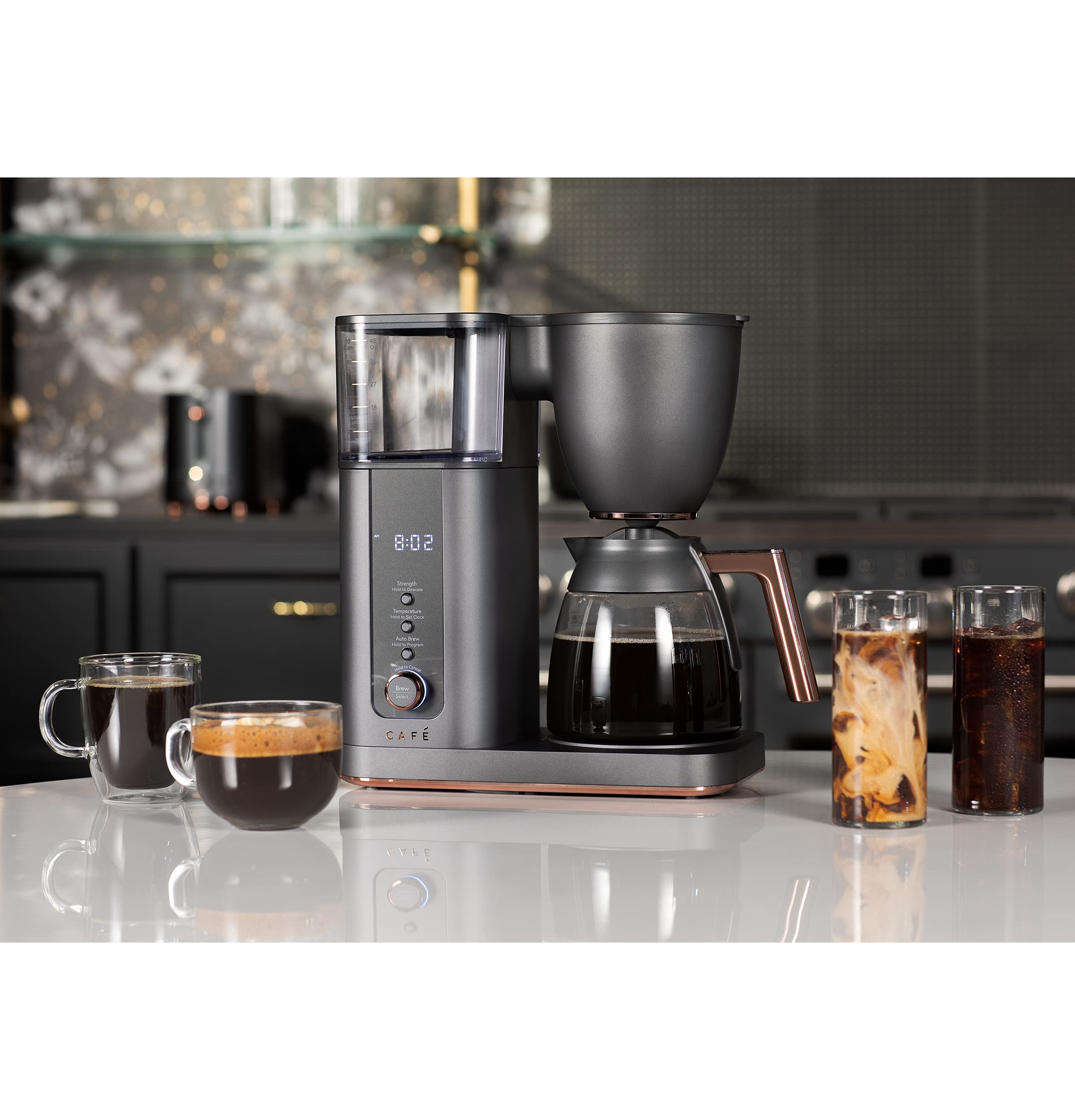 Caf   Specialty Drip Coffee Maker, 10-Cup Glass Carafe, Wifi Connected Smart Voice-To-Brew, Includes Reusable Filter Basket & Gr