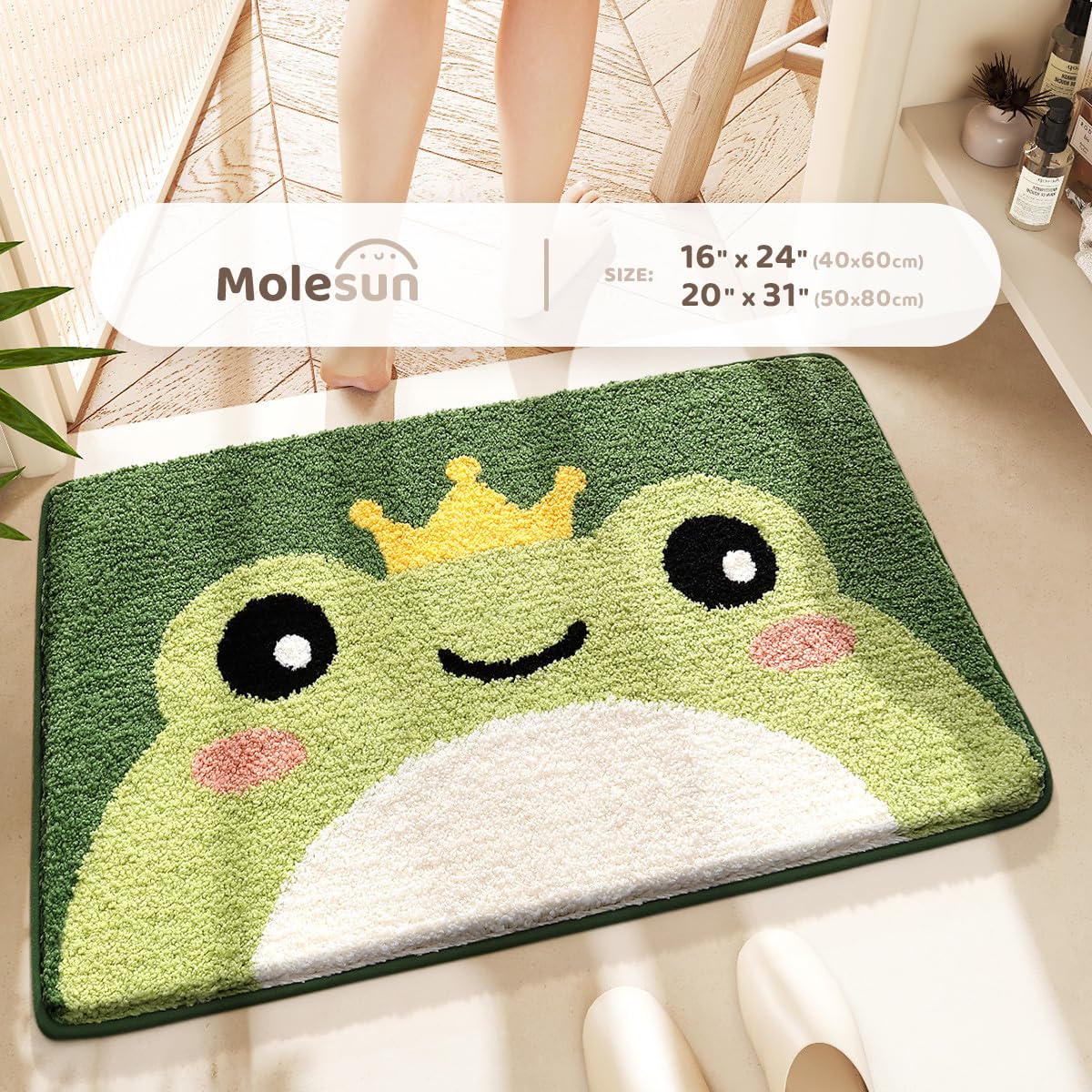 Cute Frog Bath Mat, Extra Soft Absorbent Bath Rug, Non-Slip Comfortable Bathroom Rug, Carpet For Tub, Shower, Bath Room, Machine