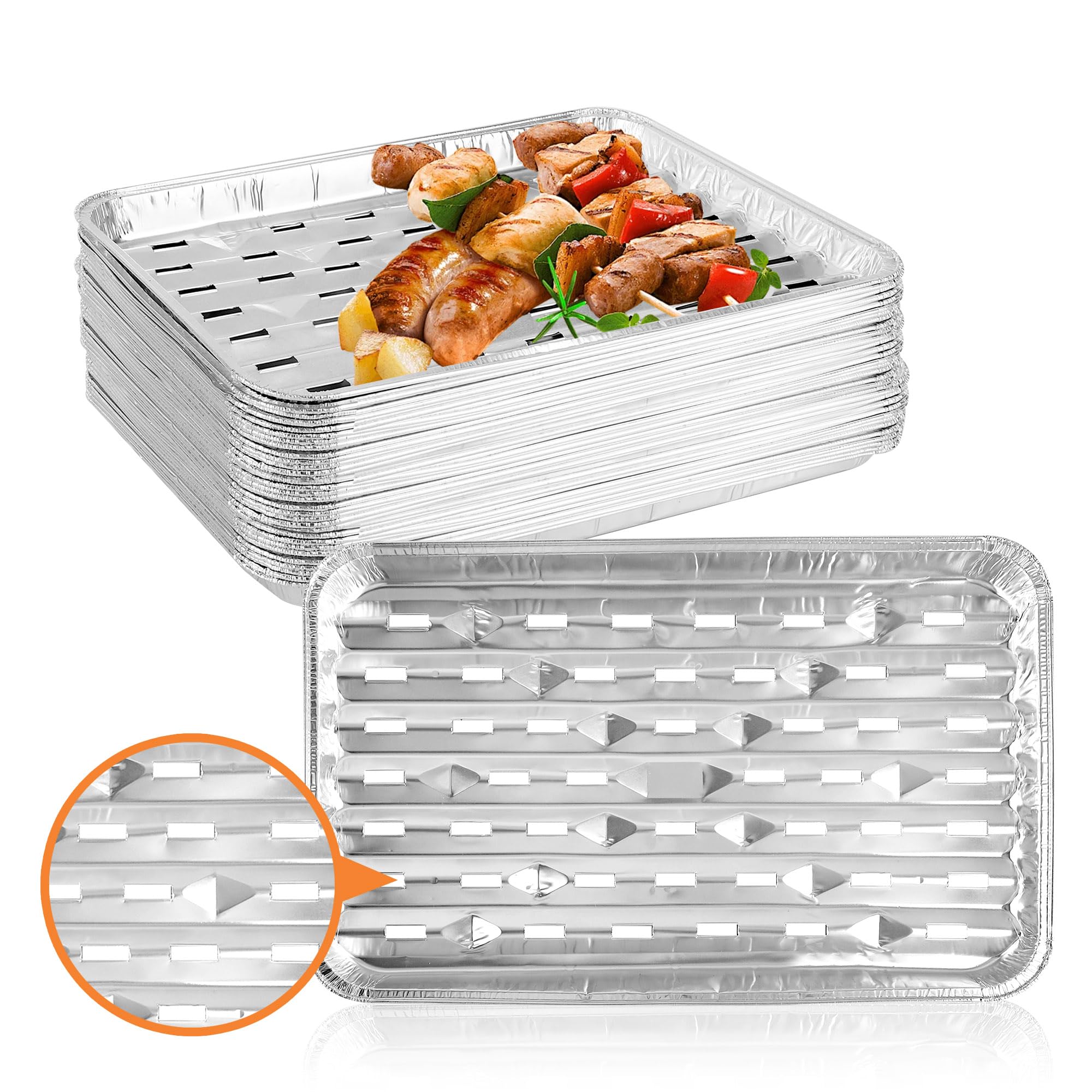 YEUIKERR 40 Pack Disposable Aluminum Grill Pans with Holes, 13.4x9x0.7 inch