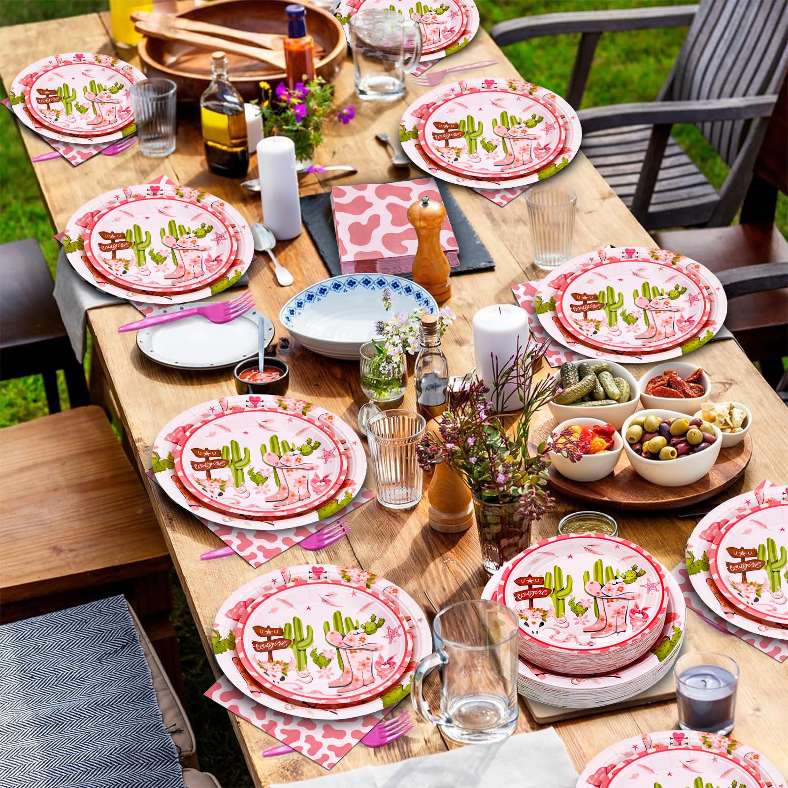 180Pcs Cowgirl Party Supplies Serve 60, Western Party Paper Plates And Napkins Set For Pink Cowgirl Rodeo Birthday Bachelorette