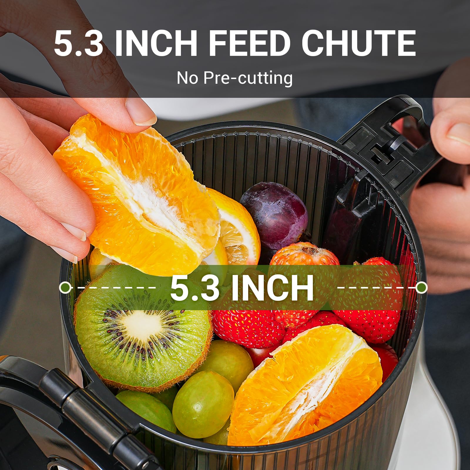 amzchef Masticating Juicer ZM1501, Cold Press Slow Juicer, Black, Plastic, Quiet Motor, Reverse Function, High Nutrient Extractor