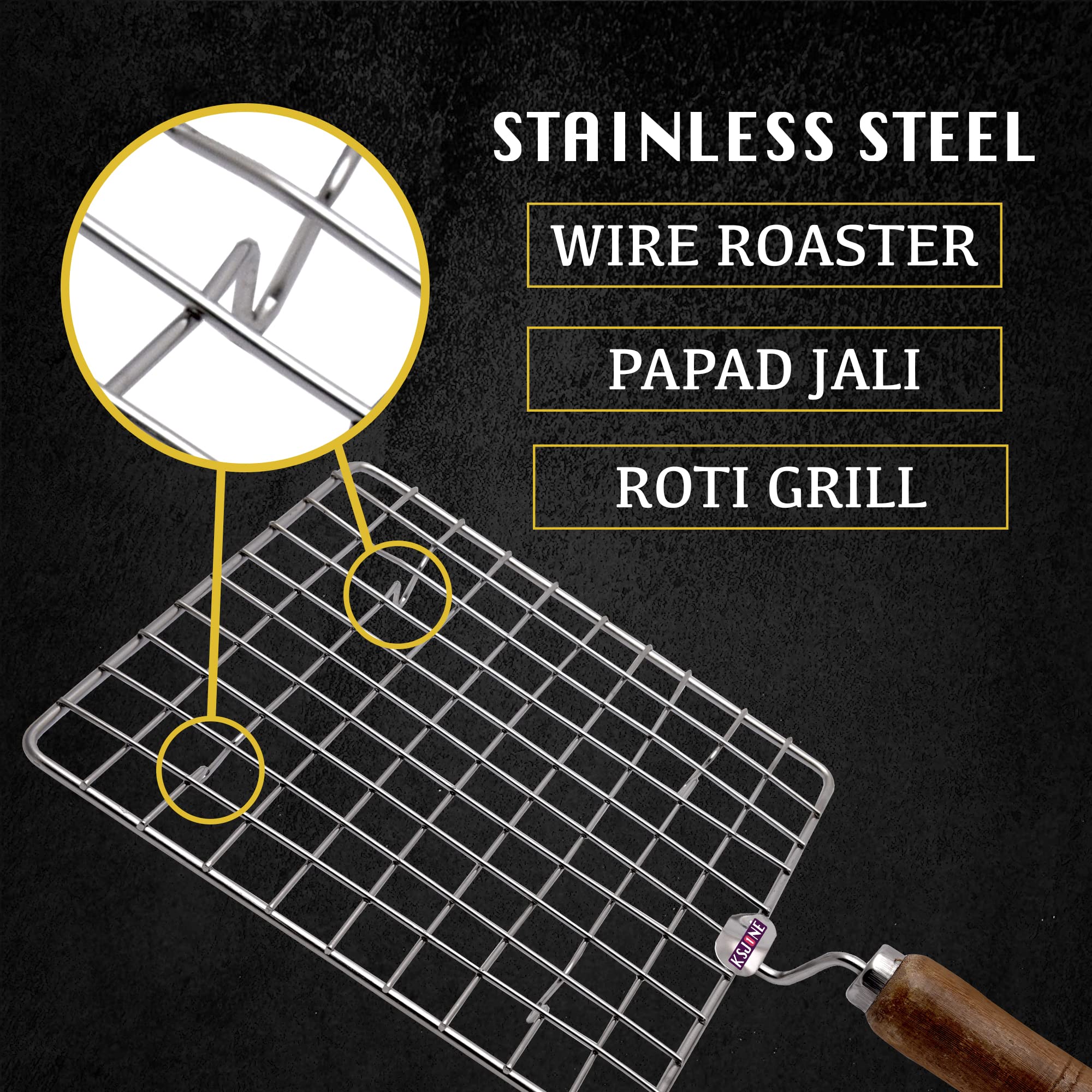 Ksjone Stainless Steel Multi-Functional Wire Steaming Cooling And Baking Barbecue Rack Square Wire Roaster Rack/Papad Jali/Roti