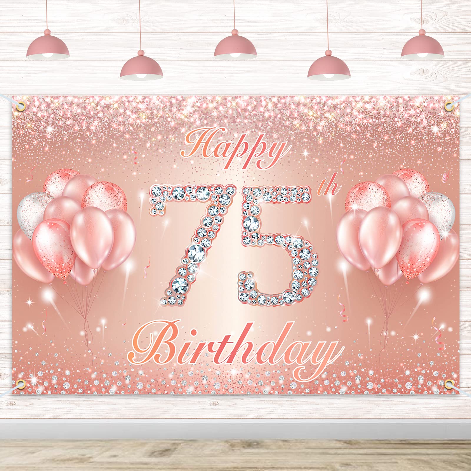 Happy 75Th Birthday Banner Backdrop - 75 Birthday Party Decorations Supplies For Women Or Men - Rose Gold 4 X 6Ft
