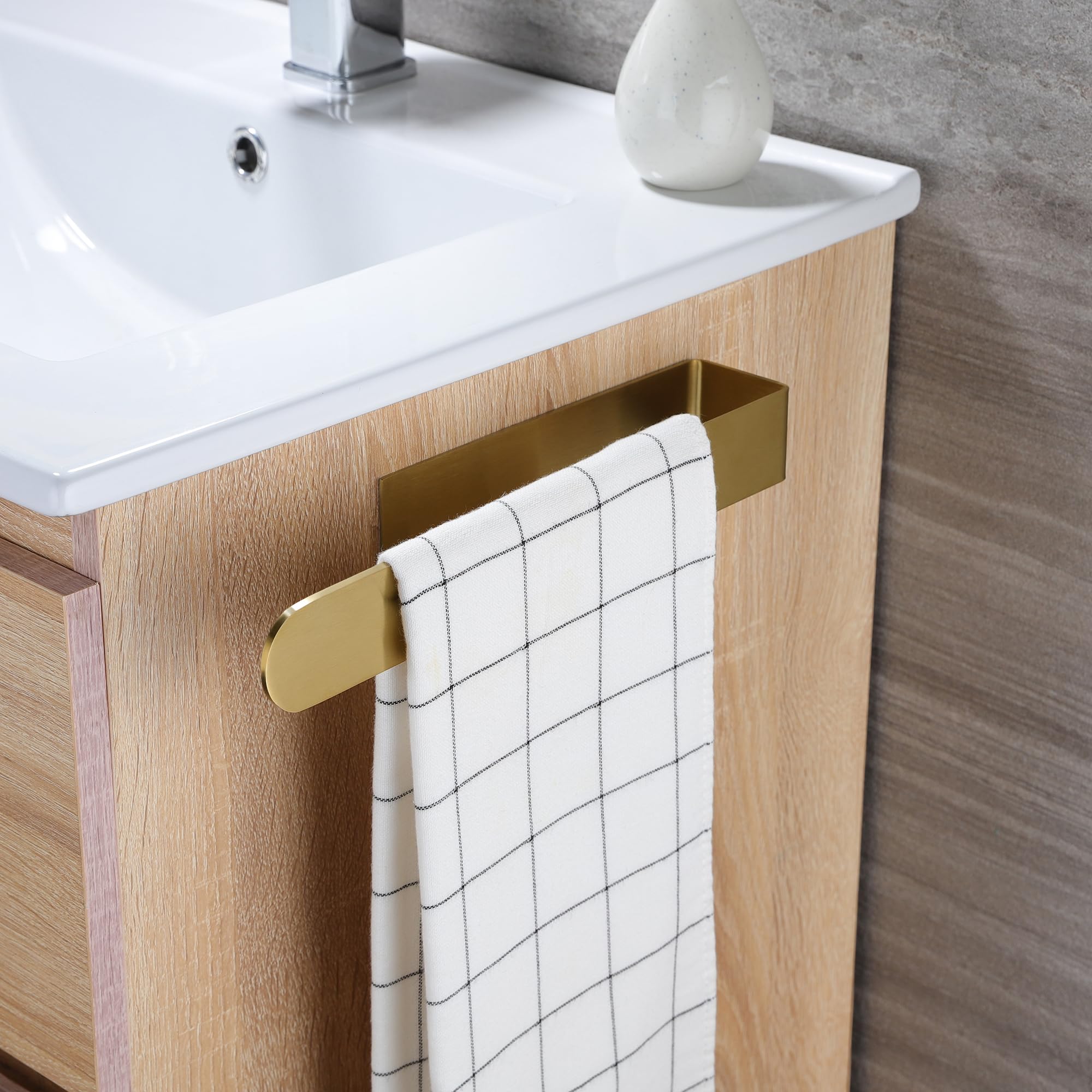 Taozun Gold Hand Towel Holder, Adhesive Towel Rack Bathroom Towel Bar Stick On Wall, Stainless Steel Towel Ring Whithout Drillin