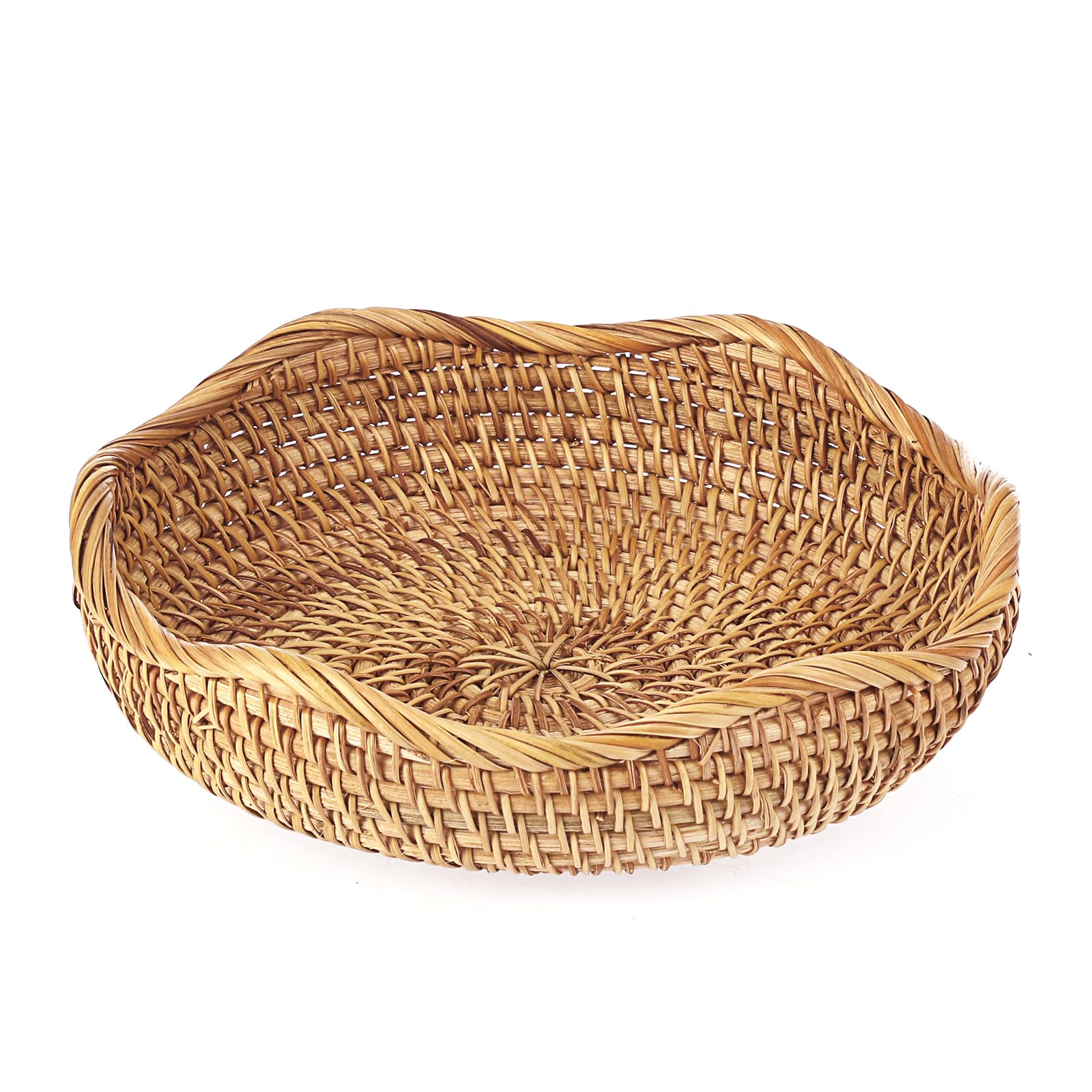 Hipiwe Natural Rattan Tray 8.5 Wicker Storage Bowls Hand Woven Basket Tray for Bread Fruit Key Round Fruit Baskets for Kitchen E