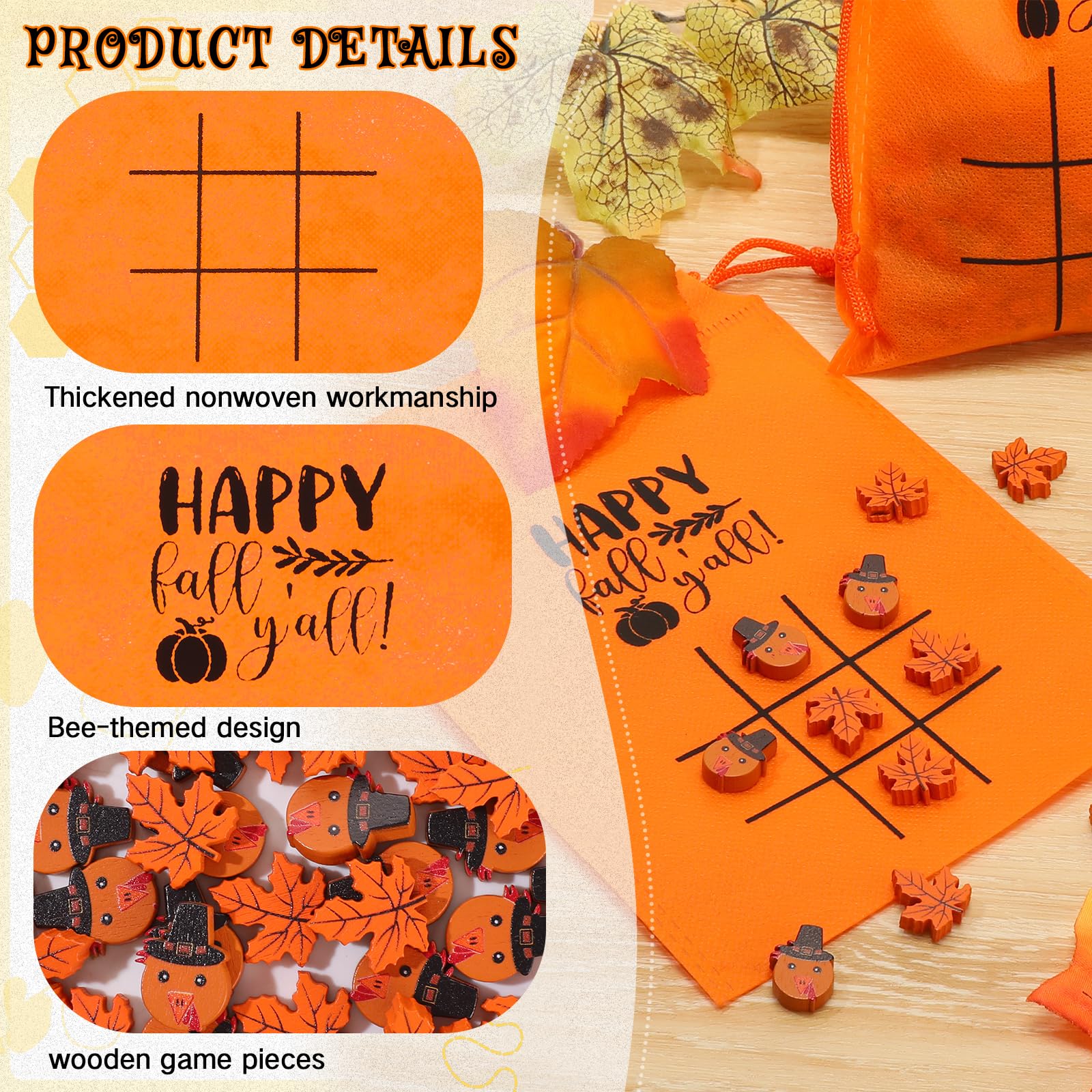 Poen 36 Set Thanksgiving Tic Tac Toe Game Fall Pumpkin Party Favors Include Wooden Maple Turkey Game Drawstring Bag Classroom Ac