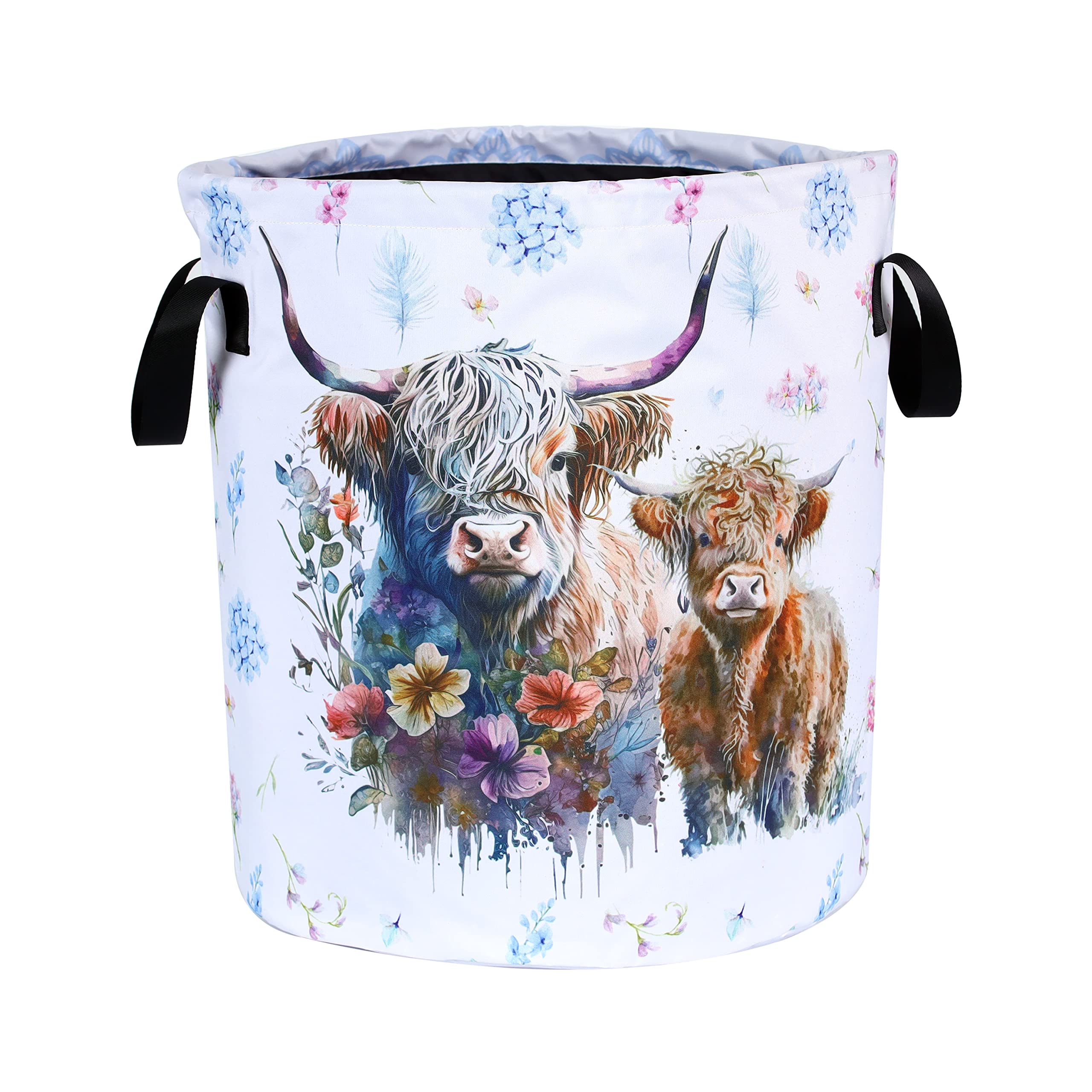 Highland Cow Laundry Basket Cattle Animal Foldable Waterproof Oxford Cloth Funny Tote Bag Laundry Hamper Clothes Storage Bucket