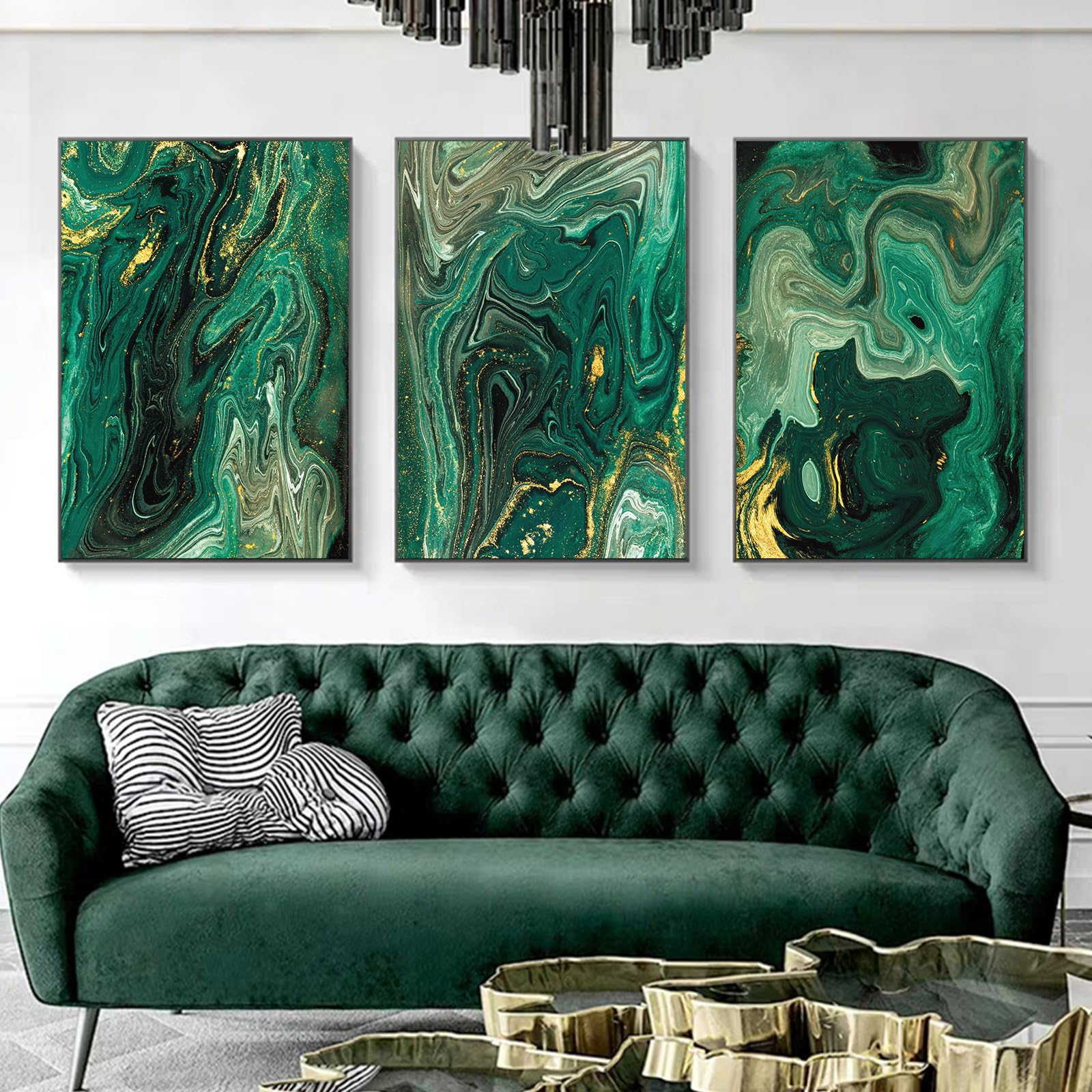 Golden Emerald Green Marble Flow Poster Canvas Wall Art Green Marble Wall Art Canvas Modern Abstract Dark Green Gold Marble Wall