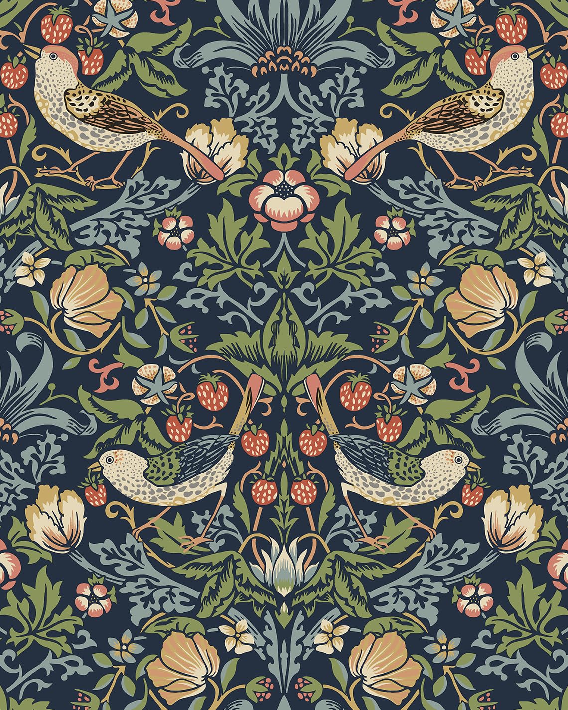 NextWall Seabrook Designs Fragaria Garden Vintage Prepasted Wallpaper (Midnight Blue)