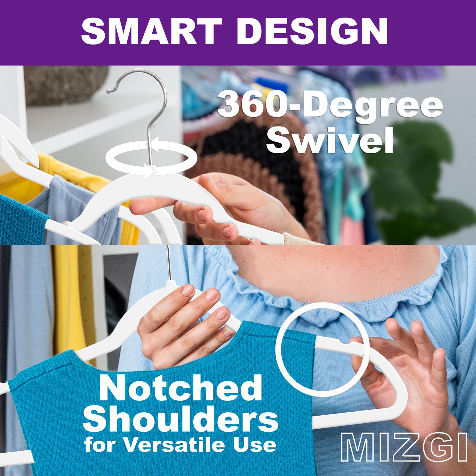Hangers 50 Pack - Non-Velvet White Plastic Hangers For Clothes -Heavy Duty Slim Coat Hanger -Space-Saving Closet Hangers With Ch
