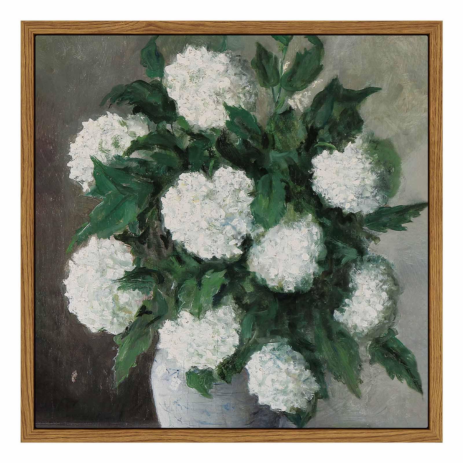 Insimsea Square Framed Canvas Wall Art, Flower Home Decor White Hydrangea Vintage Paintings Canvas Prints, Botanical Art Prints