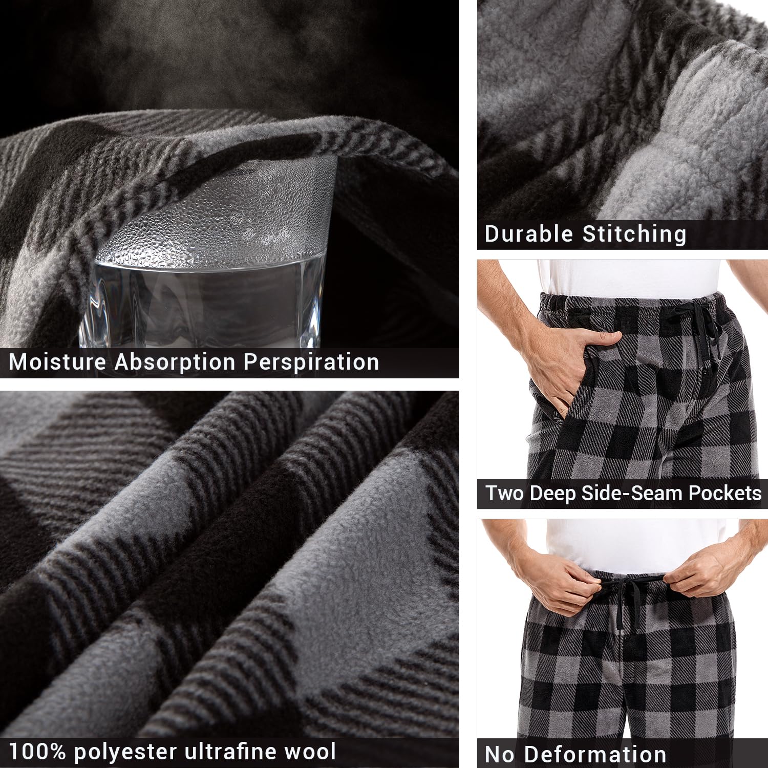 Dg Hill Menas Plaid Microfleece Pajama Pants With Pockets, Blue Plaid Pjs