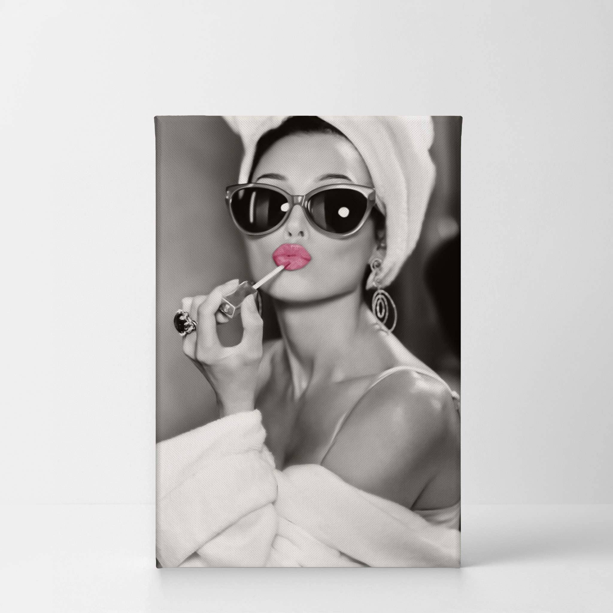 Audrey Hepburn Wall Art Makeup Pink Lipstick Canvas Print Iconic Pop Art Pretty Beauty Black And White Home Decor Artwork Galler