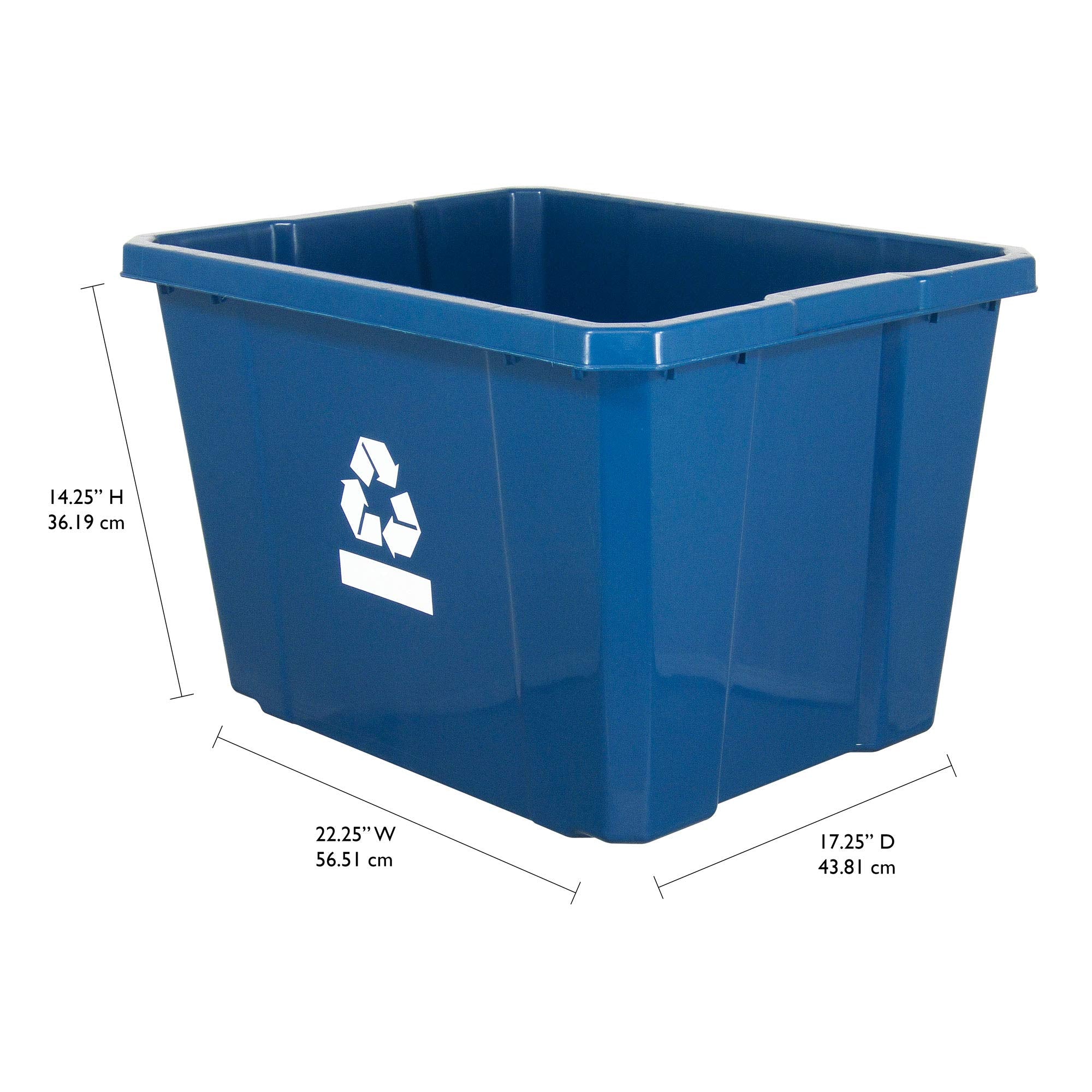 Gracious Living Medium Curbside Blue Box, Plastic 17 Gallon/64 Litre Home Trash Can Refuse And Recycling Bin Container With Buil