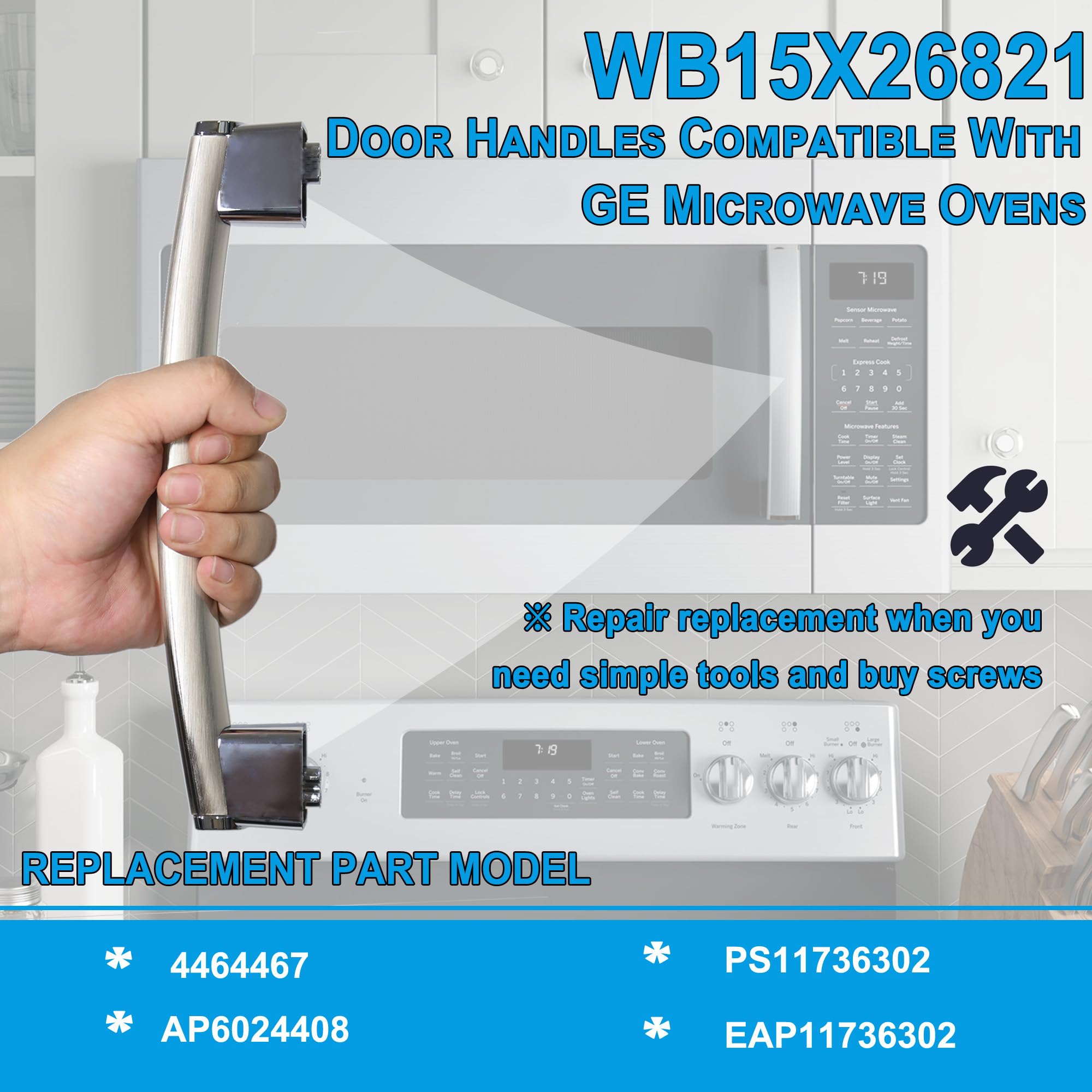 Upgraded Wb15X26821 Ge Microwave Door Handle Replacement, General Electric Microwave Parts,Compatible With Jvm6175Sk2Ss Jvm7195S