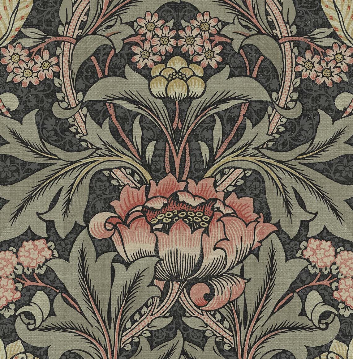 Seabrook Designs Charcoal and Rosewood Acanthus Floral Prepasted Wallpaper Roll 56 sq. ft. PR10001