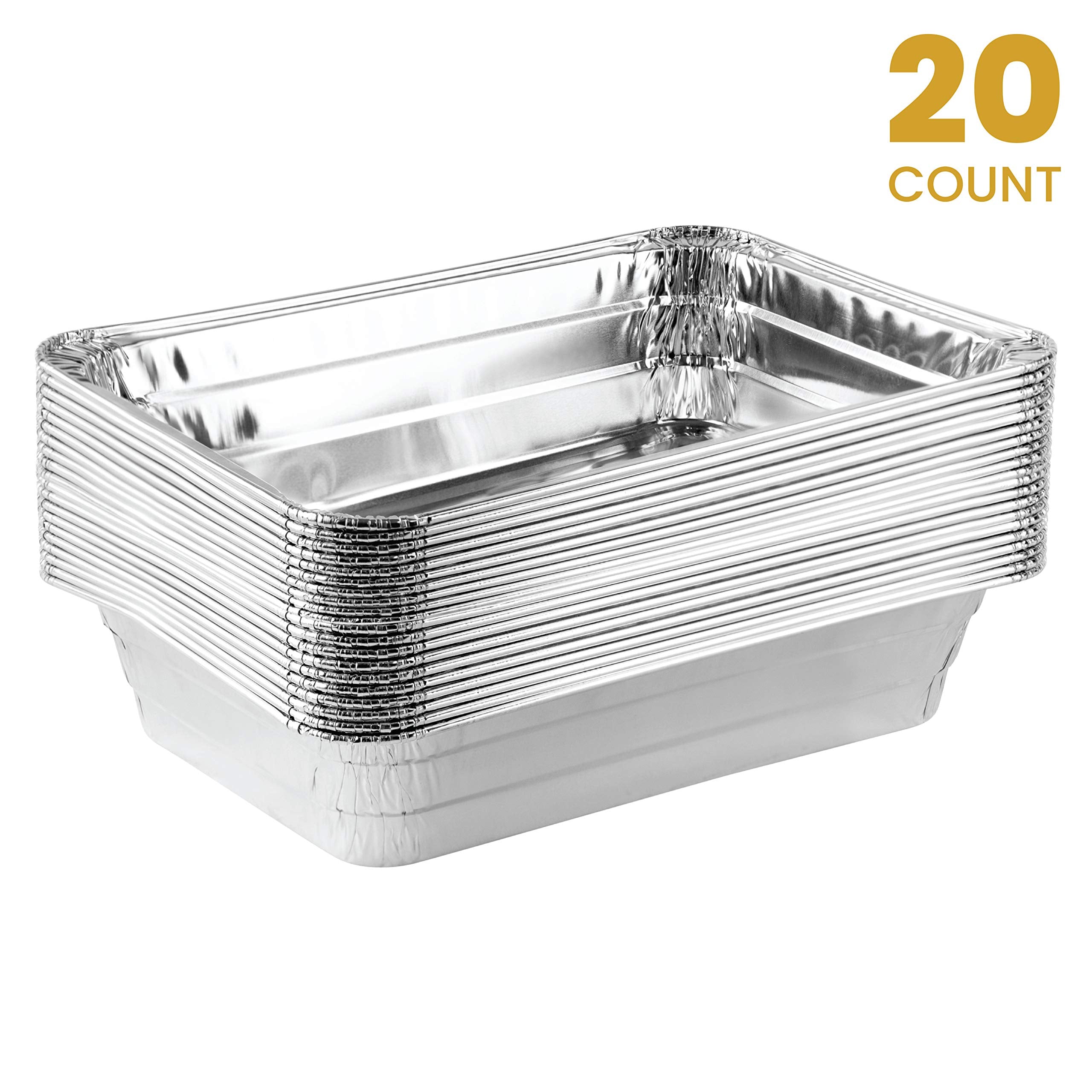 PLASTICPRO Disposable 2 LB Aluminum Takeout Tin Foil Baking Pans 6'' X 8'' X 2'' Inch Bakeware - Cookware Perfect for Baking Cakes Brownies Bread  Meatloaf  Lasagna  or Lunchbox  Pack of 20