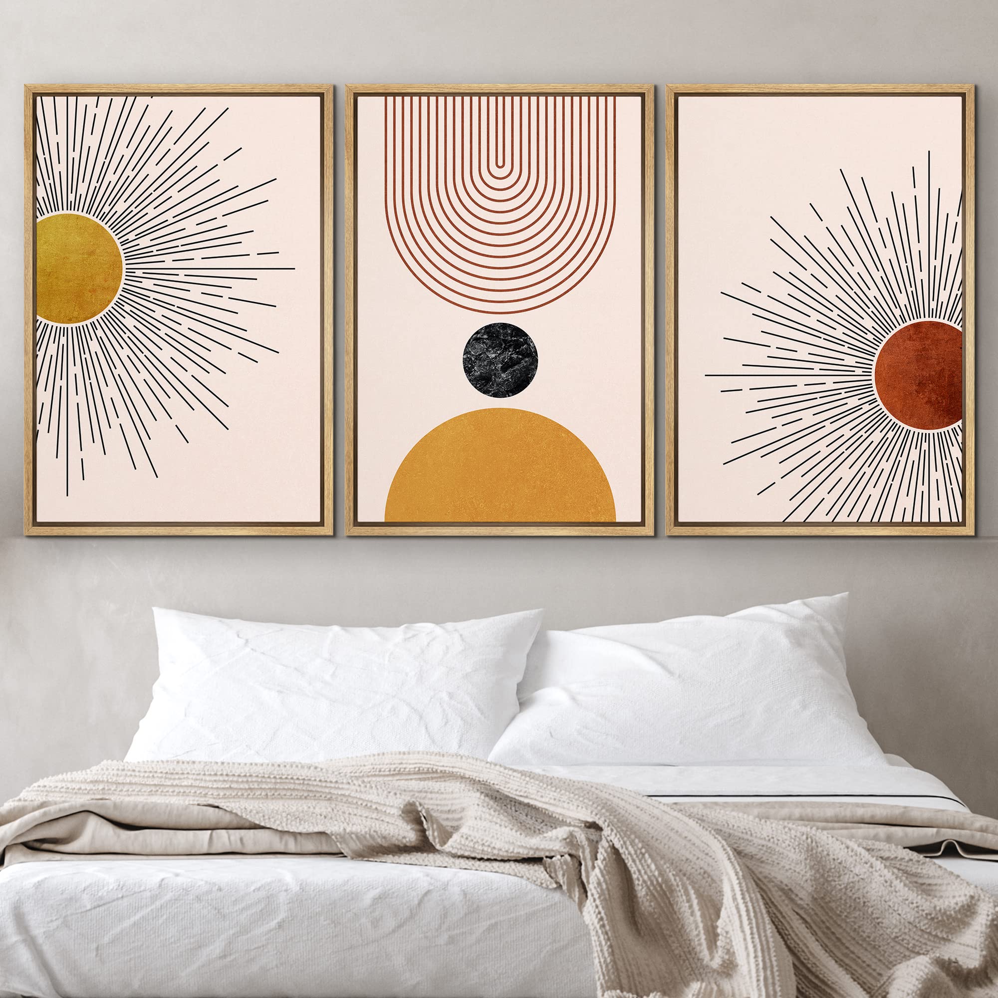 Idea4Wall Framed Canvas Print, Wall Art Set Mid-Century Geometric Solar Sun Space Planets Abstract Shapes Illustrations Minimali