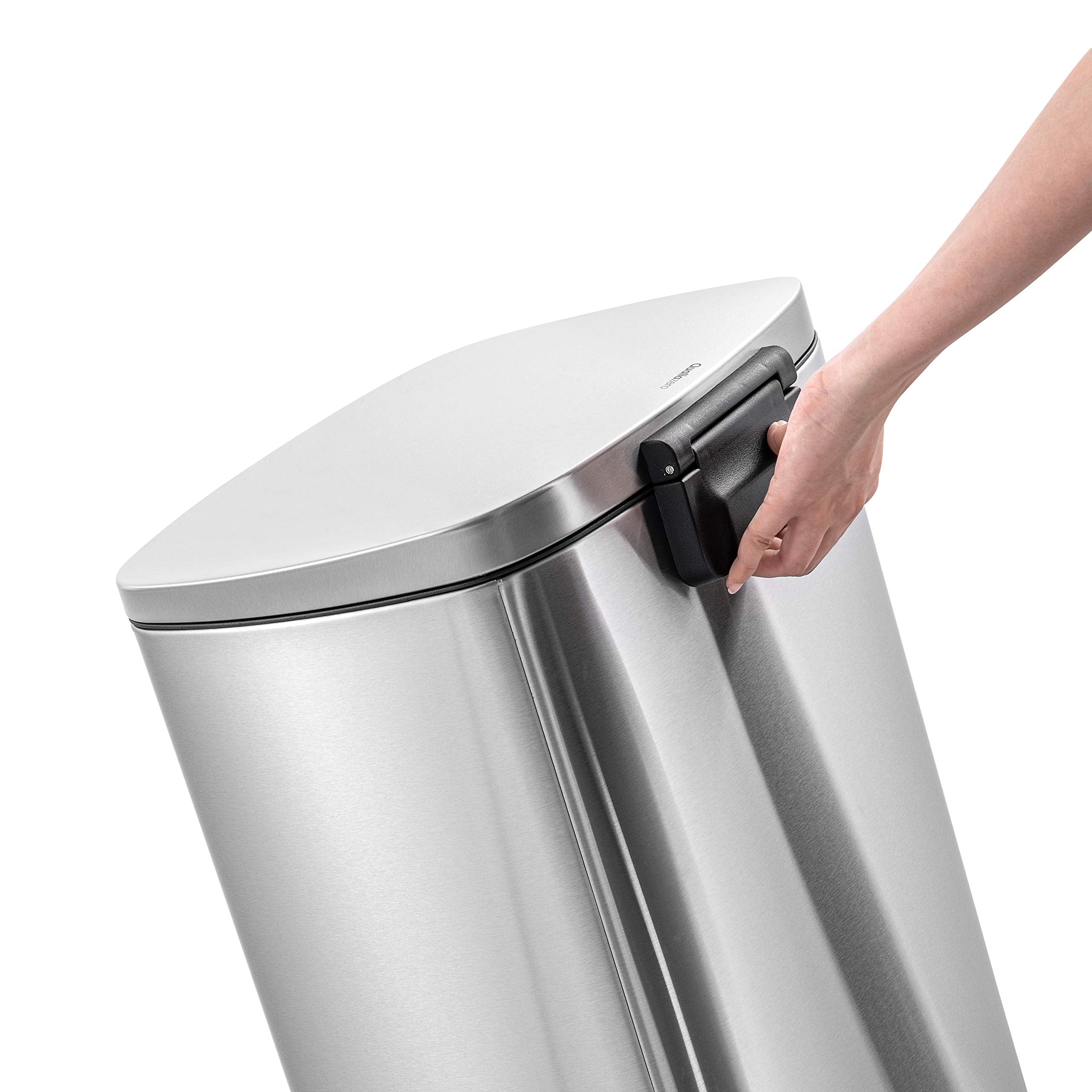 QUALIAZERO 50L/13Gal Heavy Duty Hands-Free Stainless Steel Commercial/Kitchen Step Trash Can  Fingerprint-Resistant Soft Close Lid Trashcan  50L / 13 GAL