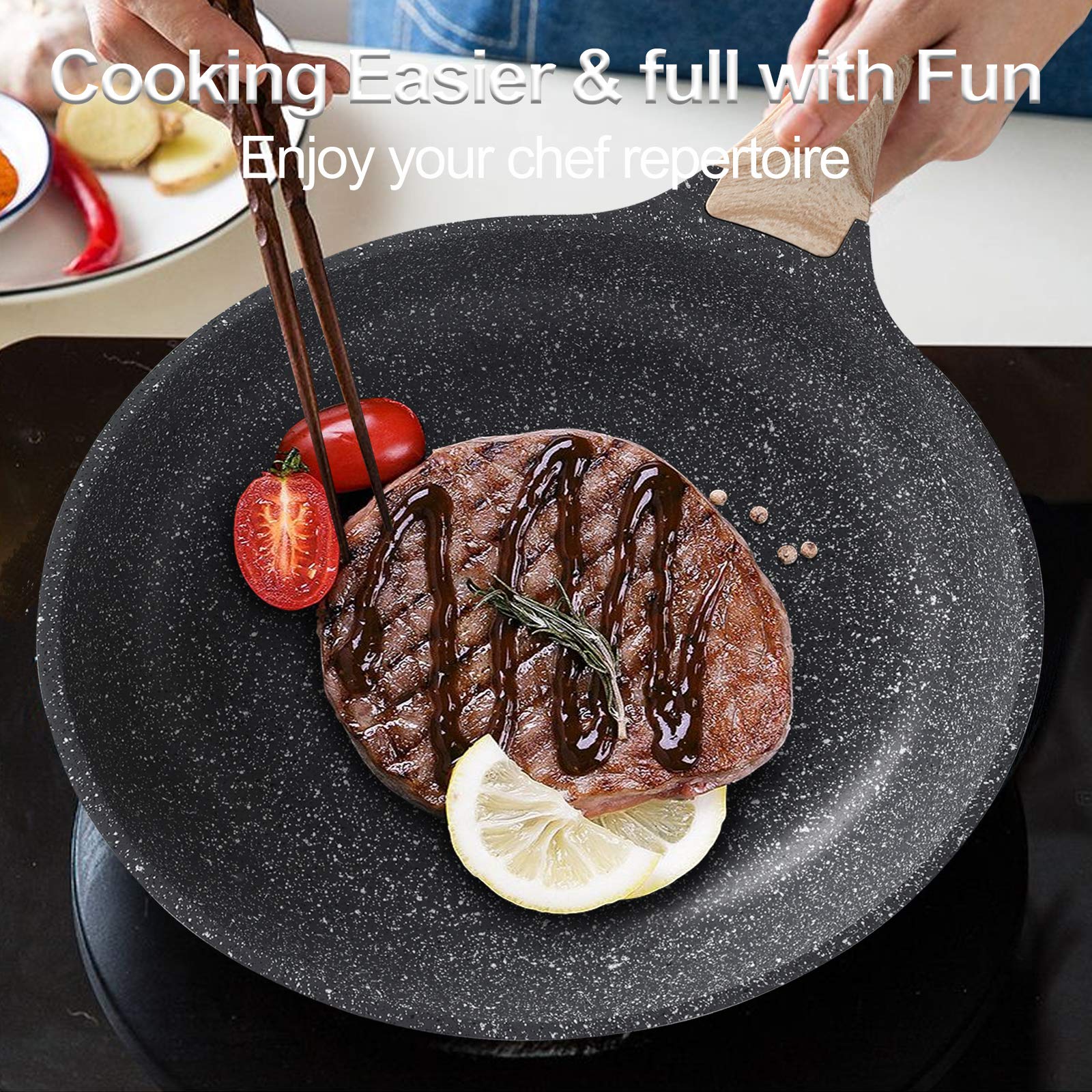 Motase 9.5 inch Nonstick Frying Pan Skillet  Granite Coating Omelette Pan  100% PFOA free Cookware Pan  Healthy Nonstick Stone Frying Chef's Pan Skillet