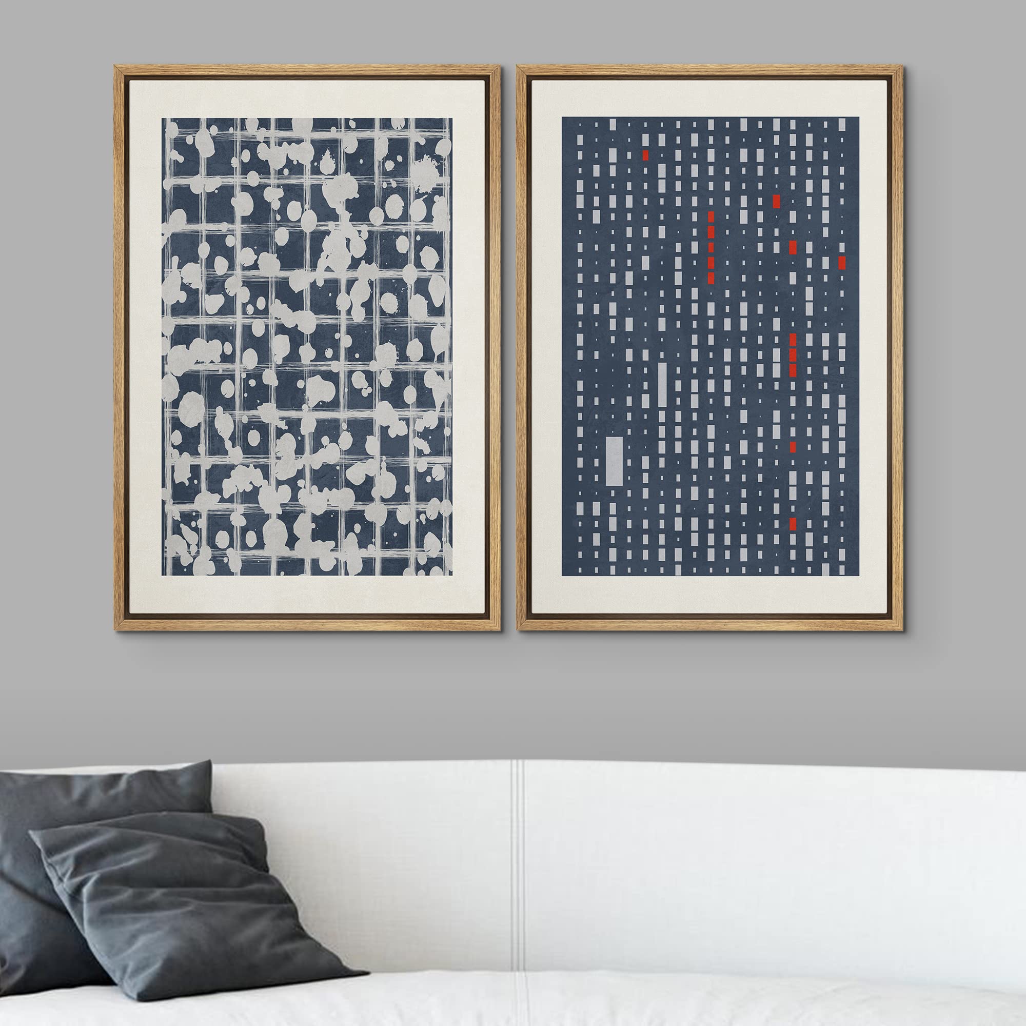 SIGNWIN Framed Canvas Print Wall Art Set Mid-Century Geometric Retro Grid Landscape Abstract Shapes Illustrations Minimal Decorative Bohemian for Living Room  Bedroom  Office - 16''x24''x2 Natural