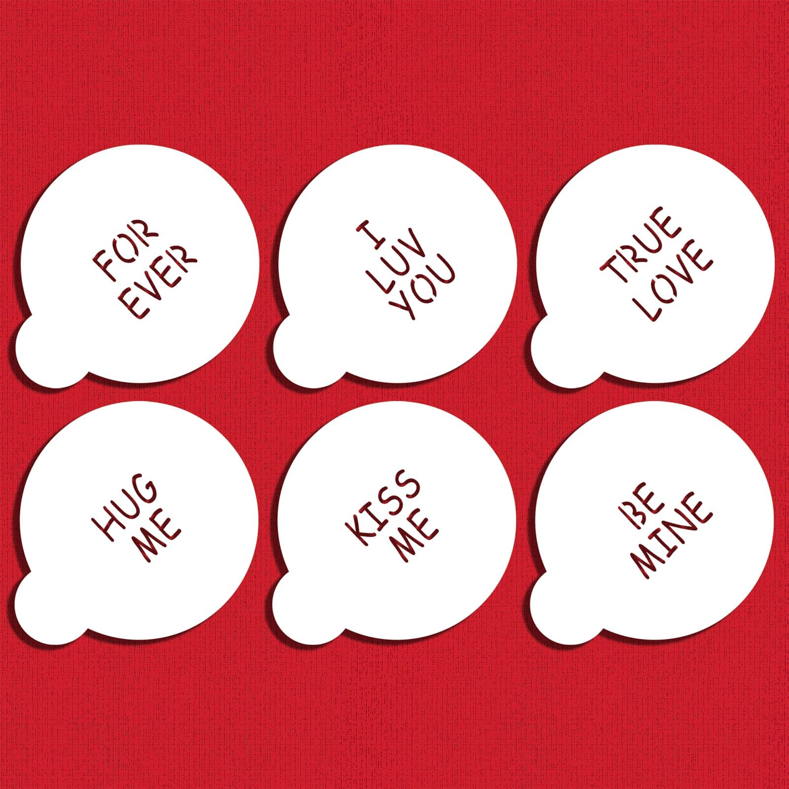 Designer Stencils Large Candy Heart Sayings Cookie Stencils, Beige/Semi-Transparent, Fits 3 Inch Circle