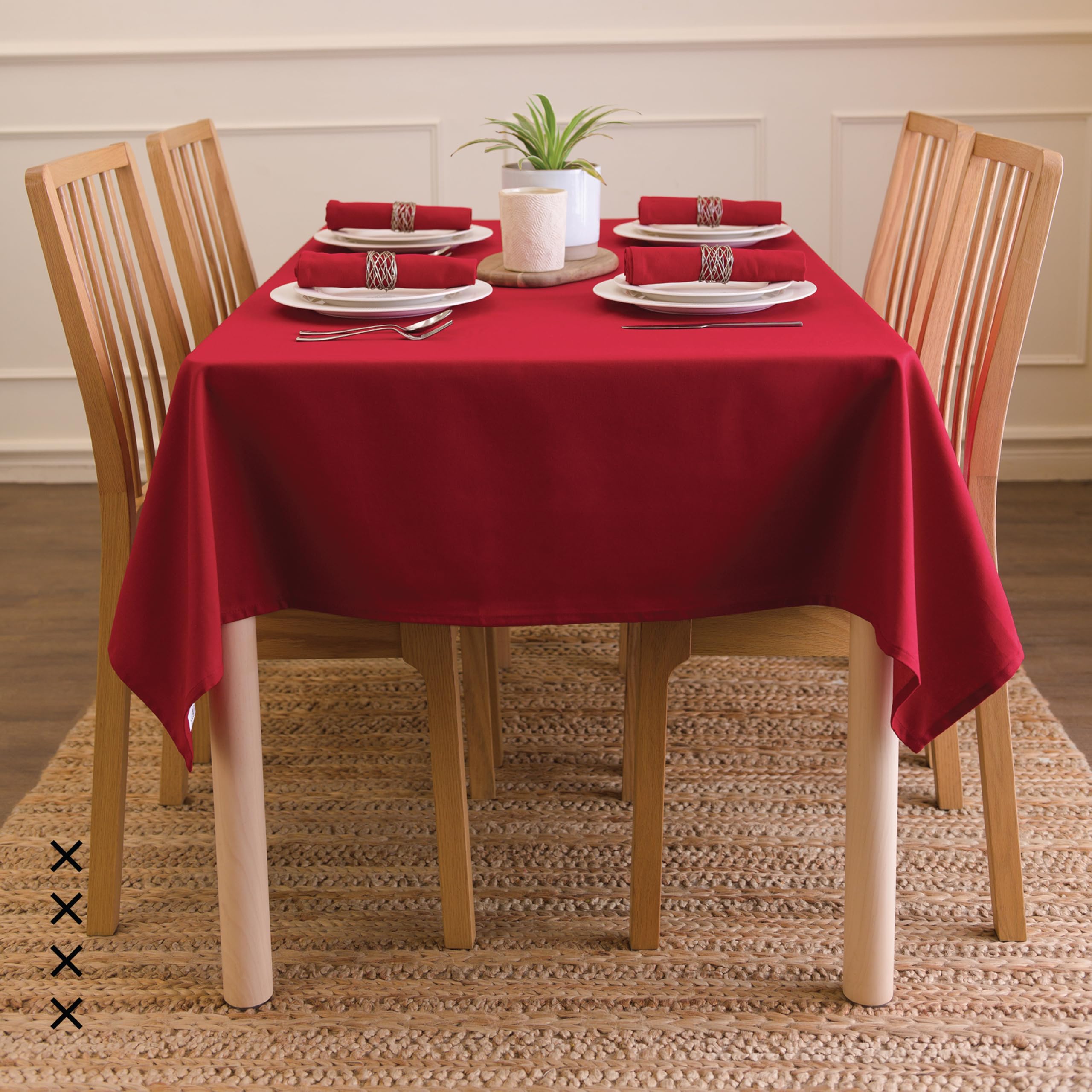 Encasa Homes Solid Color Cotton Canvas Tablecloth - for Family Dinners  Festivals  Indoor & Outdoor Parties and Everyday Use  100% Cotton  Rectangular  Washable (56''x120''  10 ft  Deep Red)