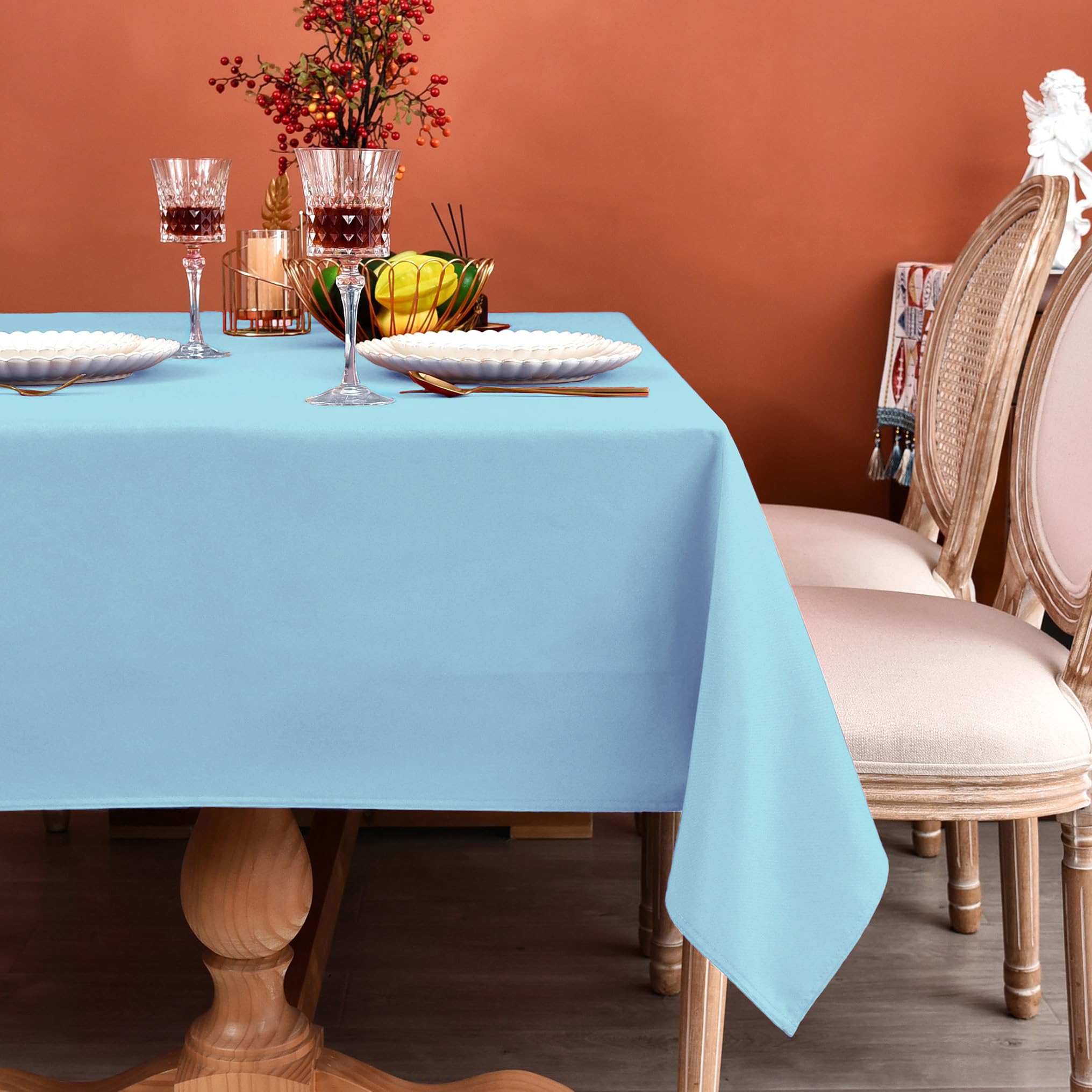 MEANMOY Baby Blue 210GSM Water & Stain Resistant Rectangle Tablecloth for 6 Foot Table Solid 60 x 102 Inch Rectangular Table Clo